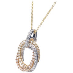 1.35 Carat Diamond Tri-Color Gold Interlocking Ring Pendant Necklace