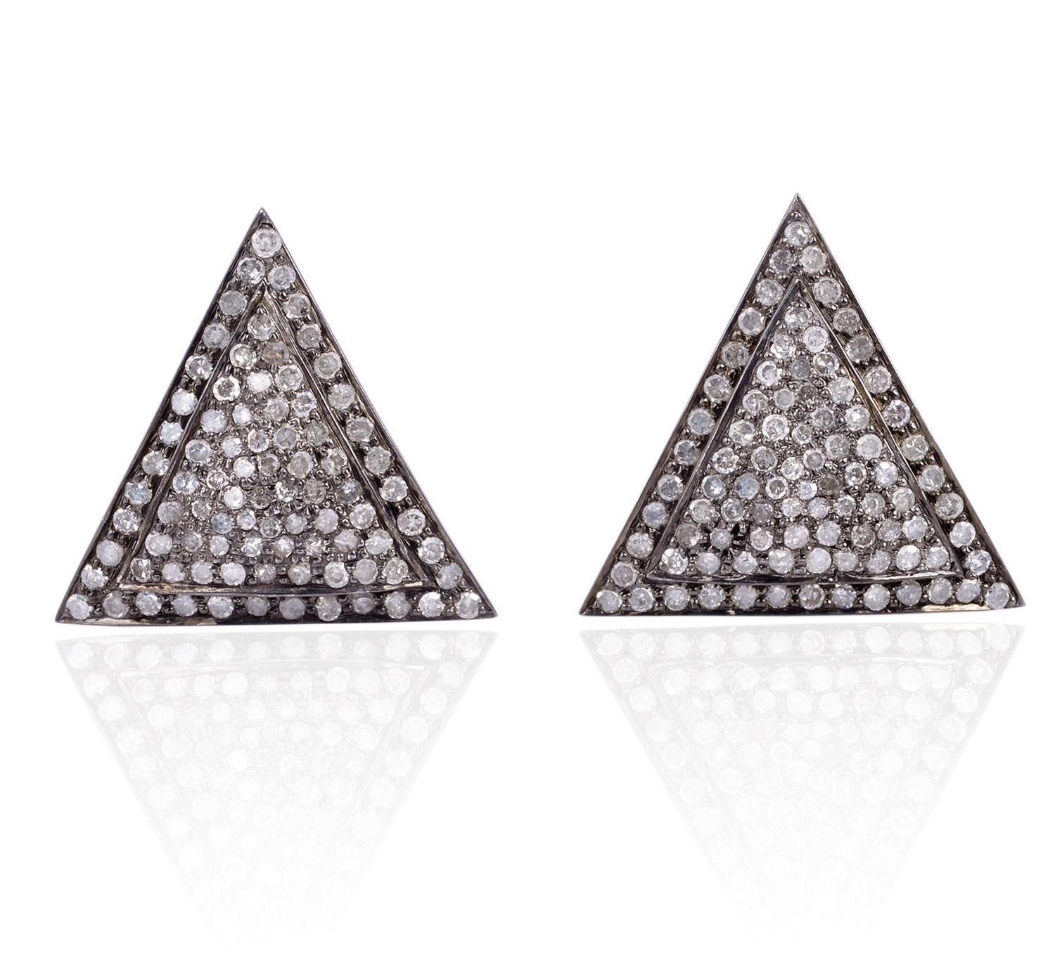 Modern 1.35 Carat Diamond Triangle Cufflinks For Sale