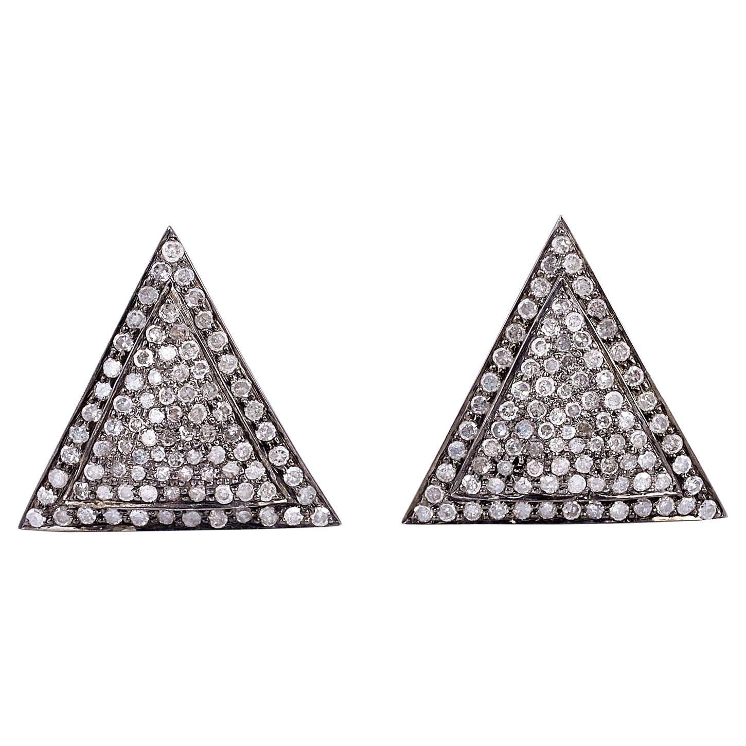 Boutons de manchette triangulaires en diamants de 1,35 carat en vente