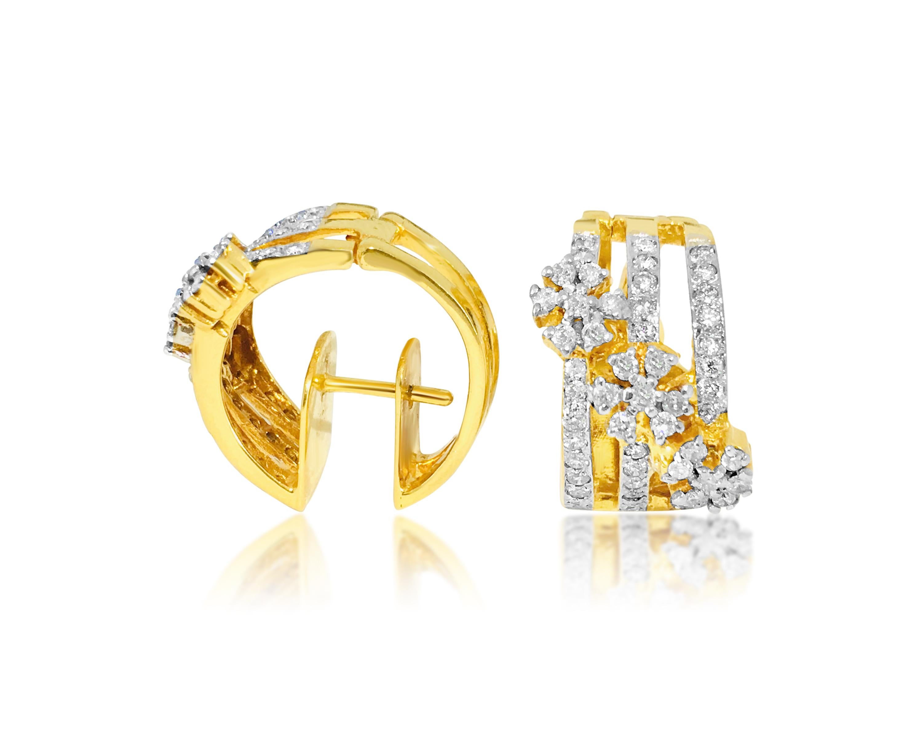 Embrace the elegance of our 14K Yellow Gold Diamond Earrings, featuring exquisite round brilliant cut diamonds totaling 1.35 carats. Set in stunning yellow gold, these earrings exude sophistication and style. Each diamond boasts SI-I1 clarity and G