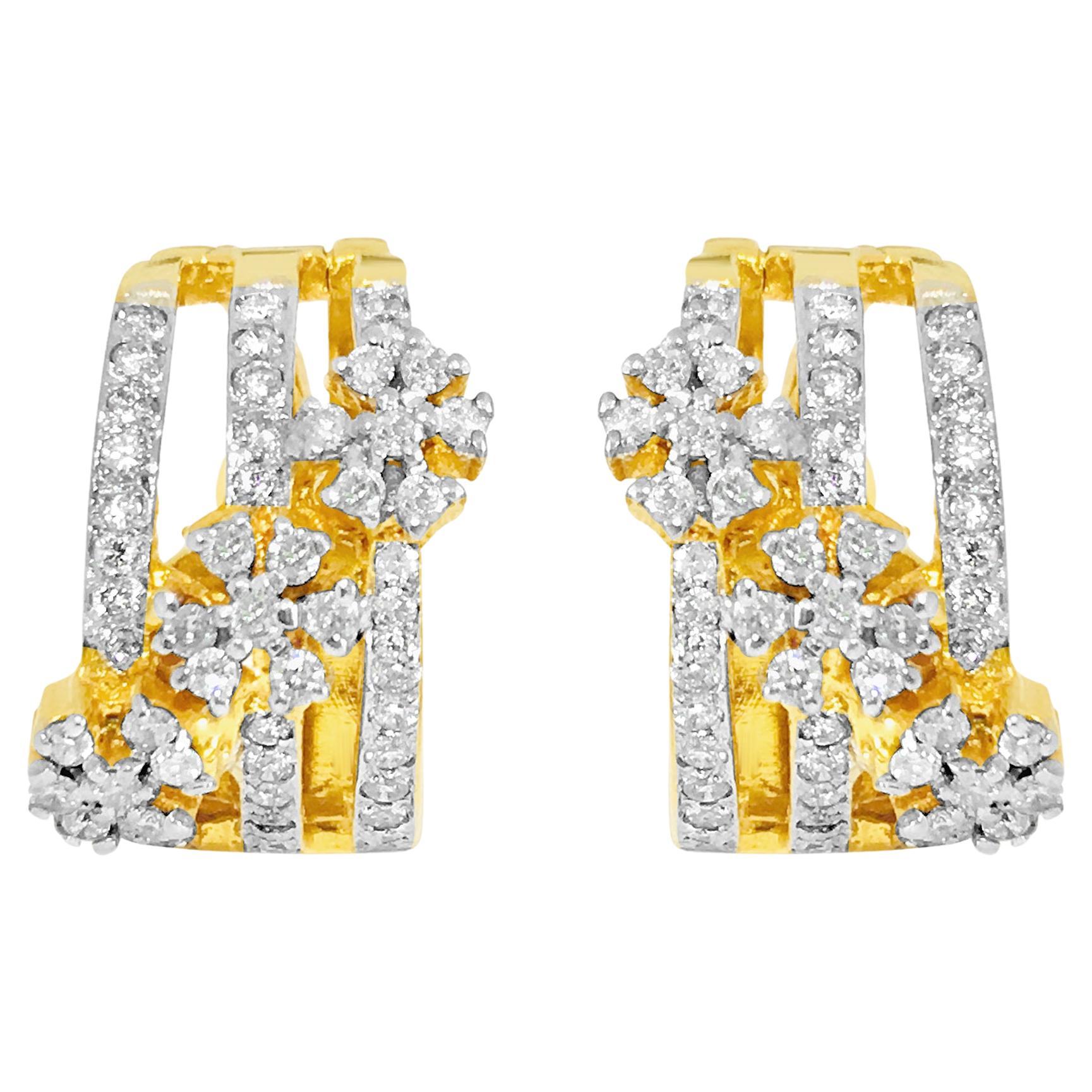 Boucles d'oreilles en or jaune 14 carats avec diamants de 1,35 carat.