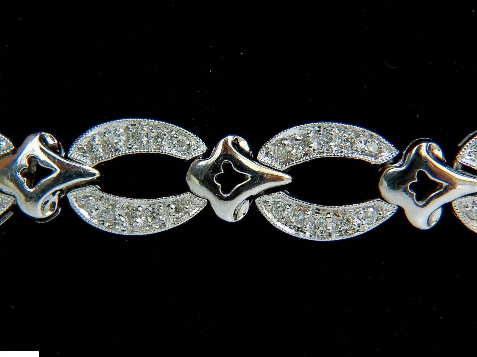 Women's or Men's 1.35 Carat Diamonds Spear Deco Link Tennis Bracelet 14 Karat