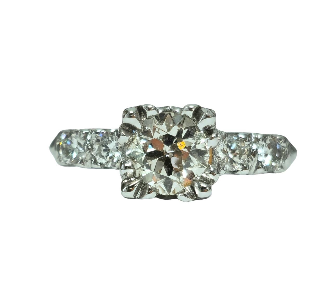 Art Deco 1.35 Carat Diamonds VS clarity, 14K Engagement Ring For Sale