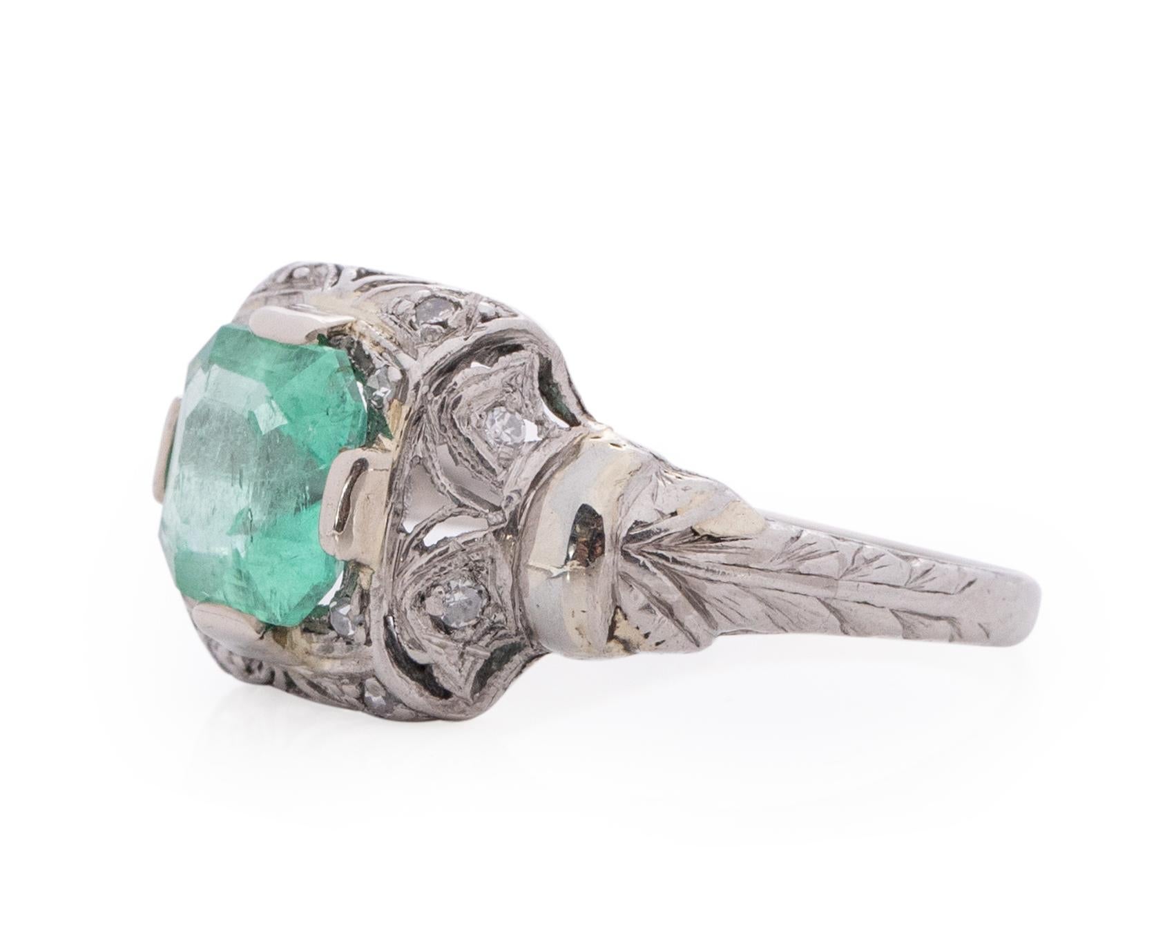Emerald Cut 1.35 Carat Edwardian Emerald Platinum Engagement Ring