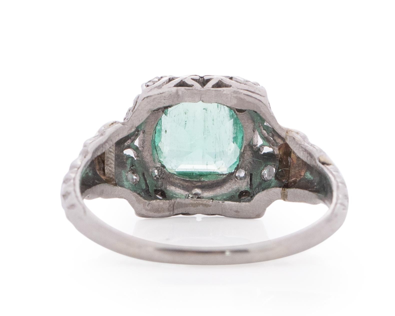 1.35 Carat Edwardian Emerald Platinum Engagement Ring In Good Condition In Atlanta, GA