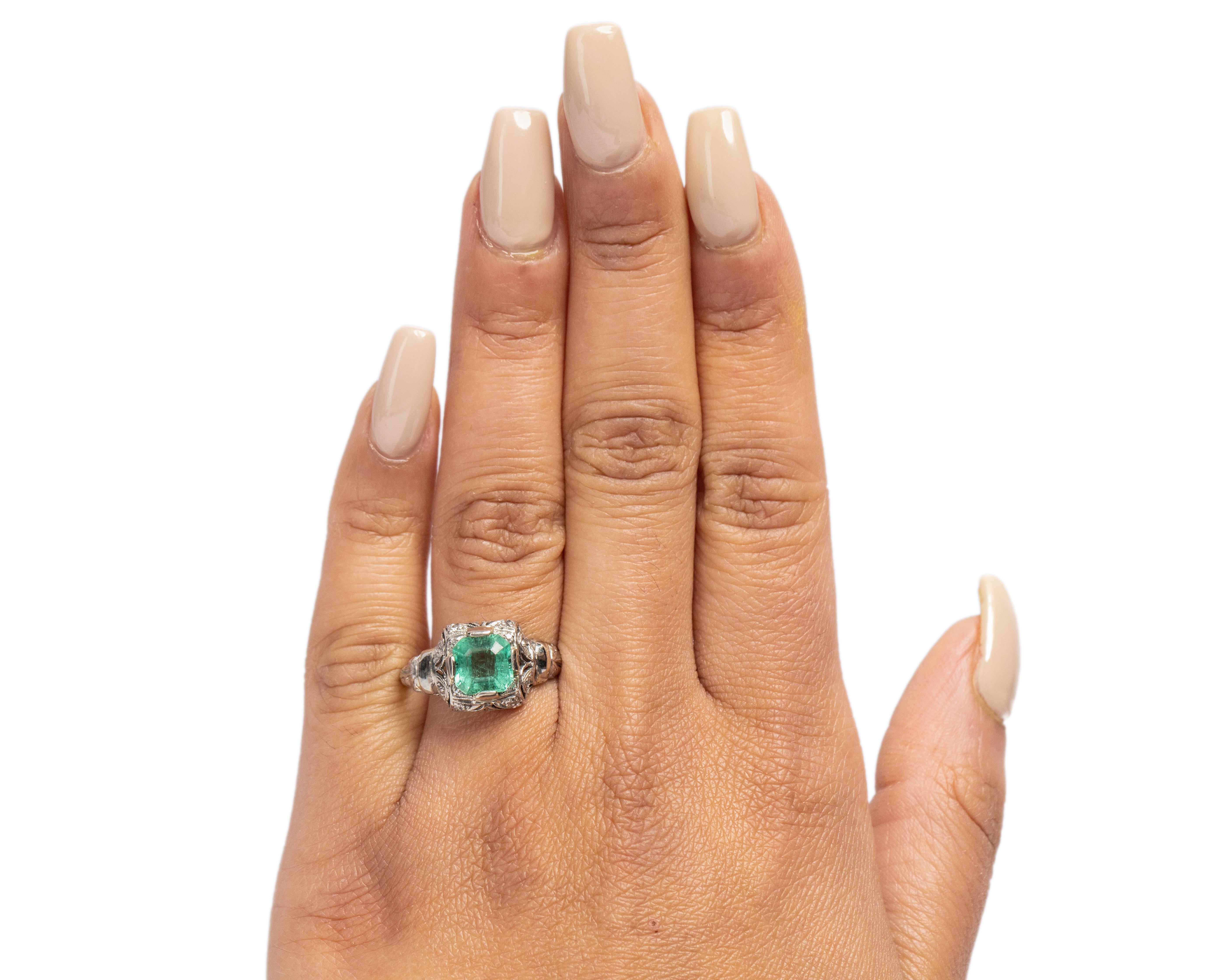 Women's 1.35 Carat Edwardian Emerald Platinum Engagement Ring