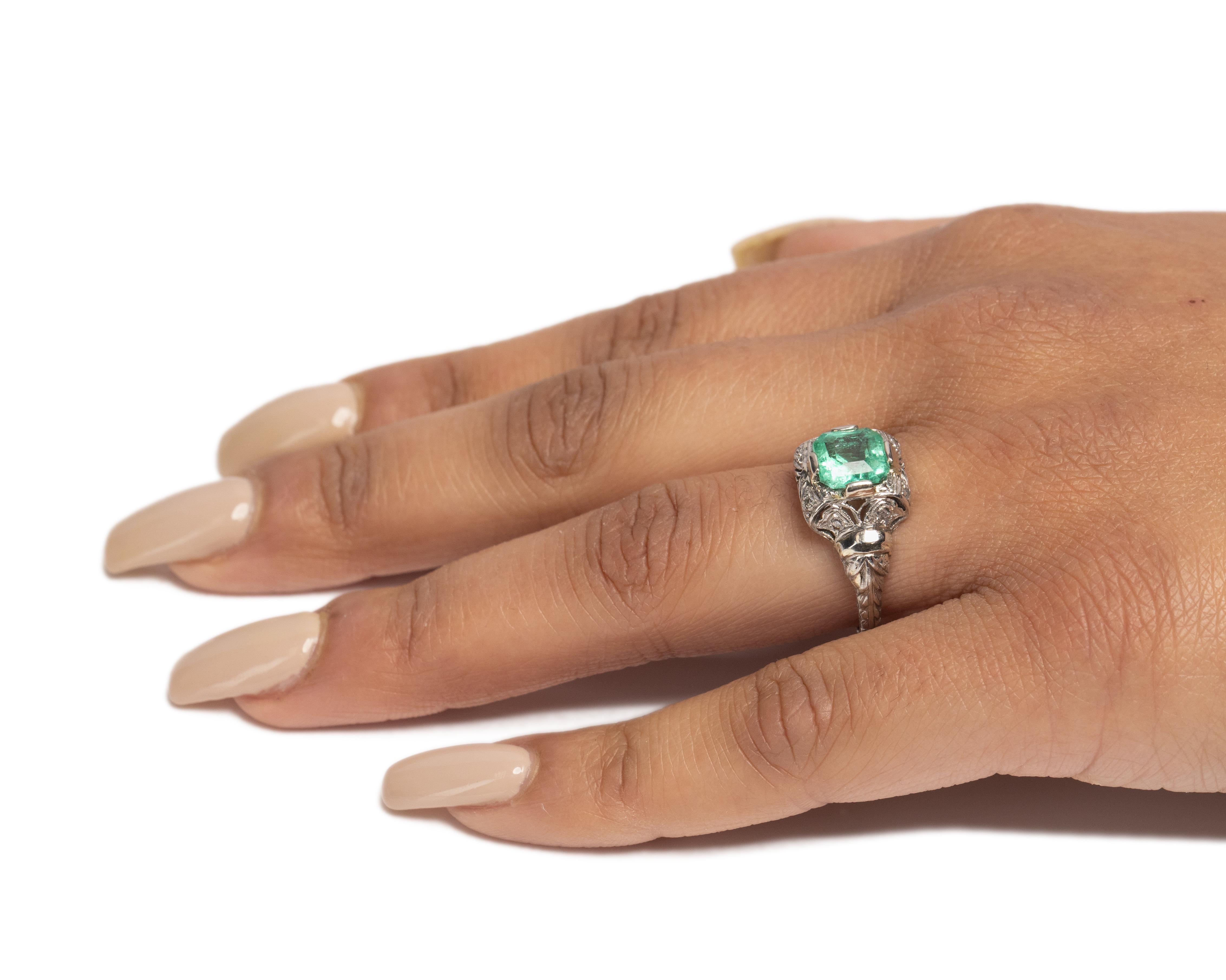 1.35 Carat Edwardian Emerald Platinum Engagement Ring 1