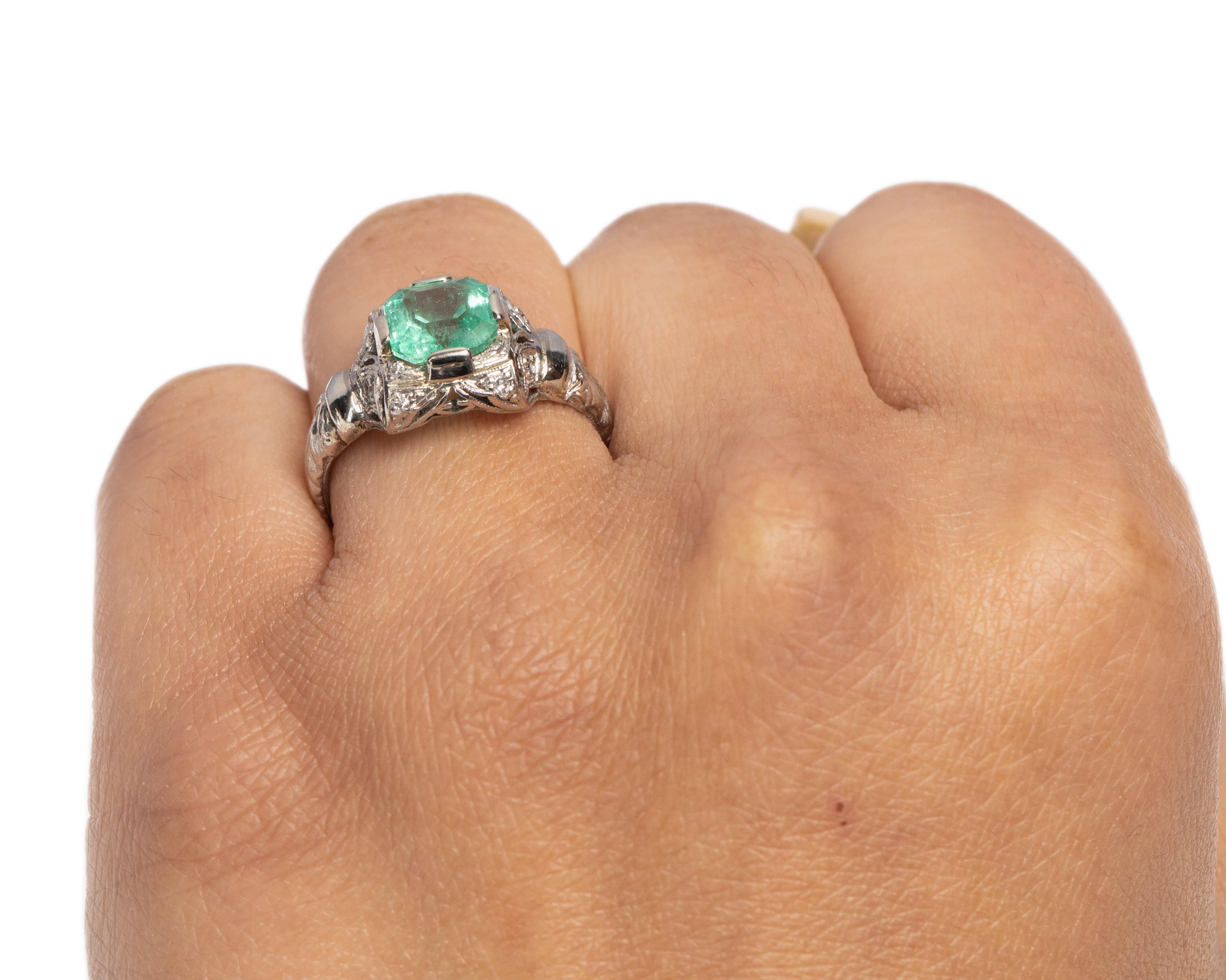 1.35 Carat Edwardian Emerald Platinum Engagement Ring 2