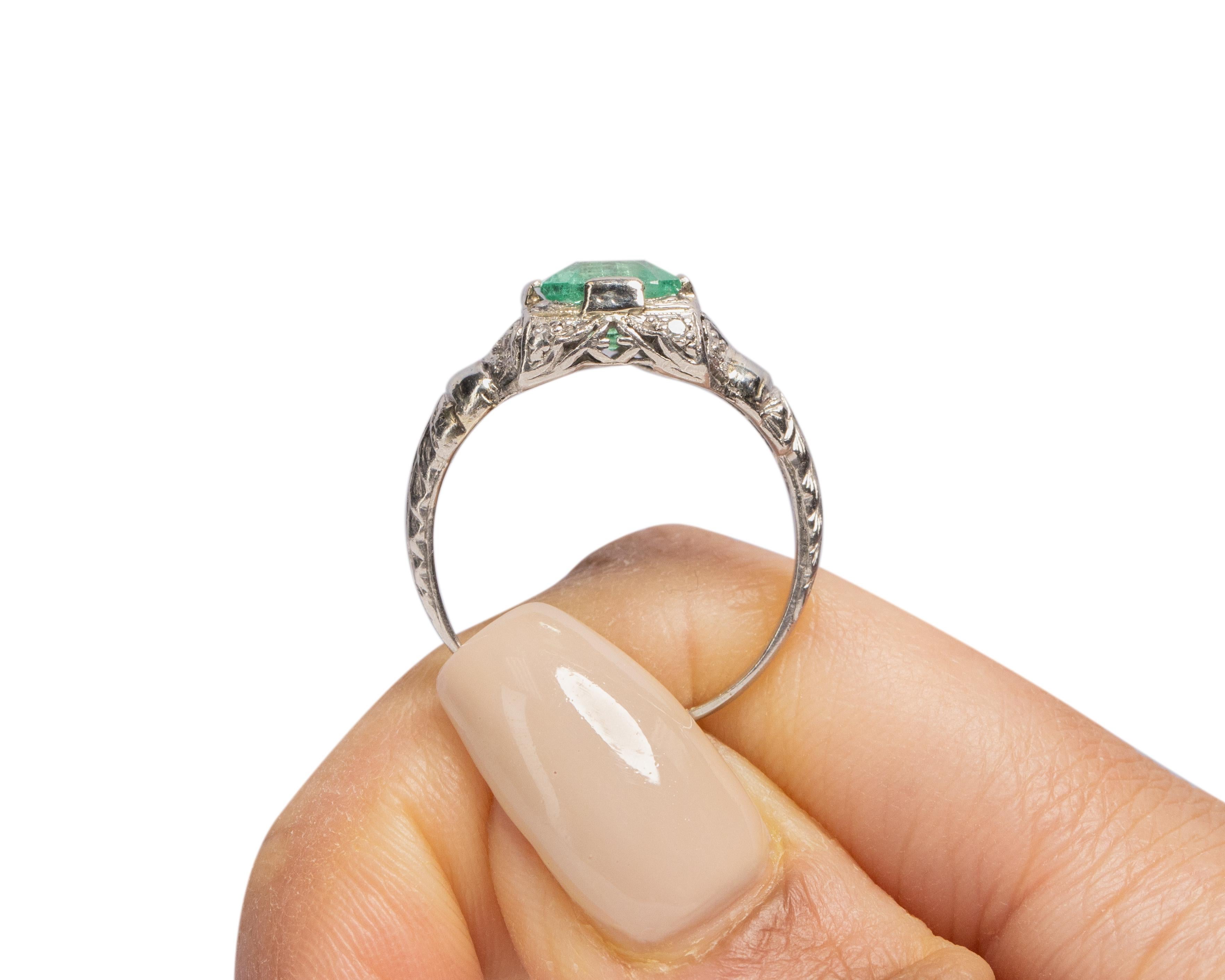 1.35 Carat Edwardian Emerald Platinum Engagement Ring 3