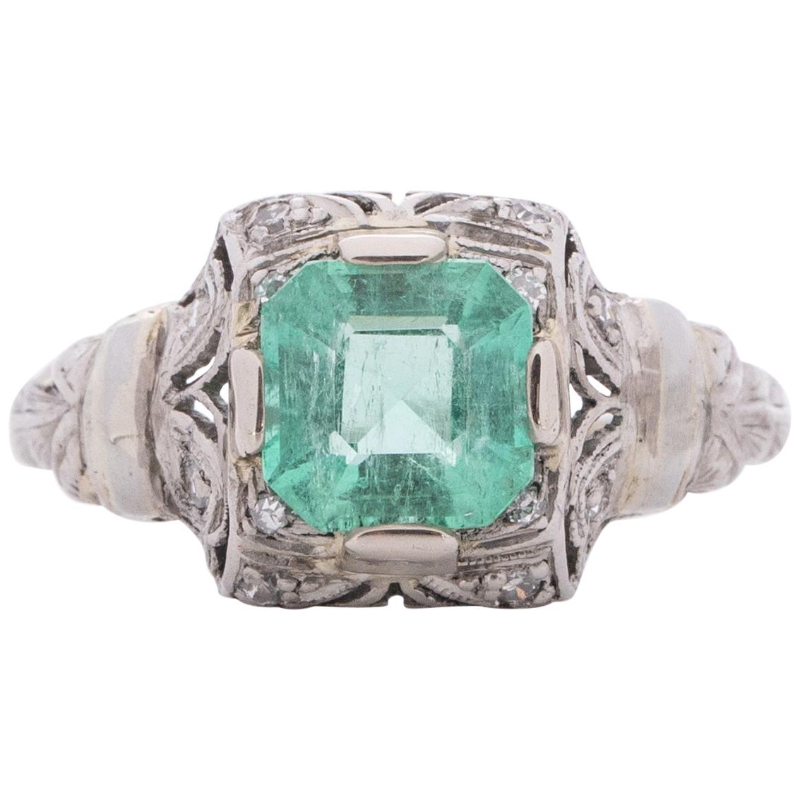 1.35 Carat Edwardian Emerald Platinum Engagement Ring