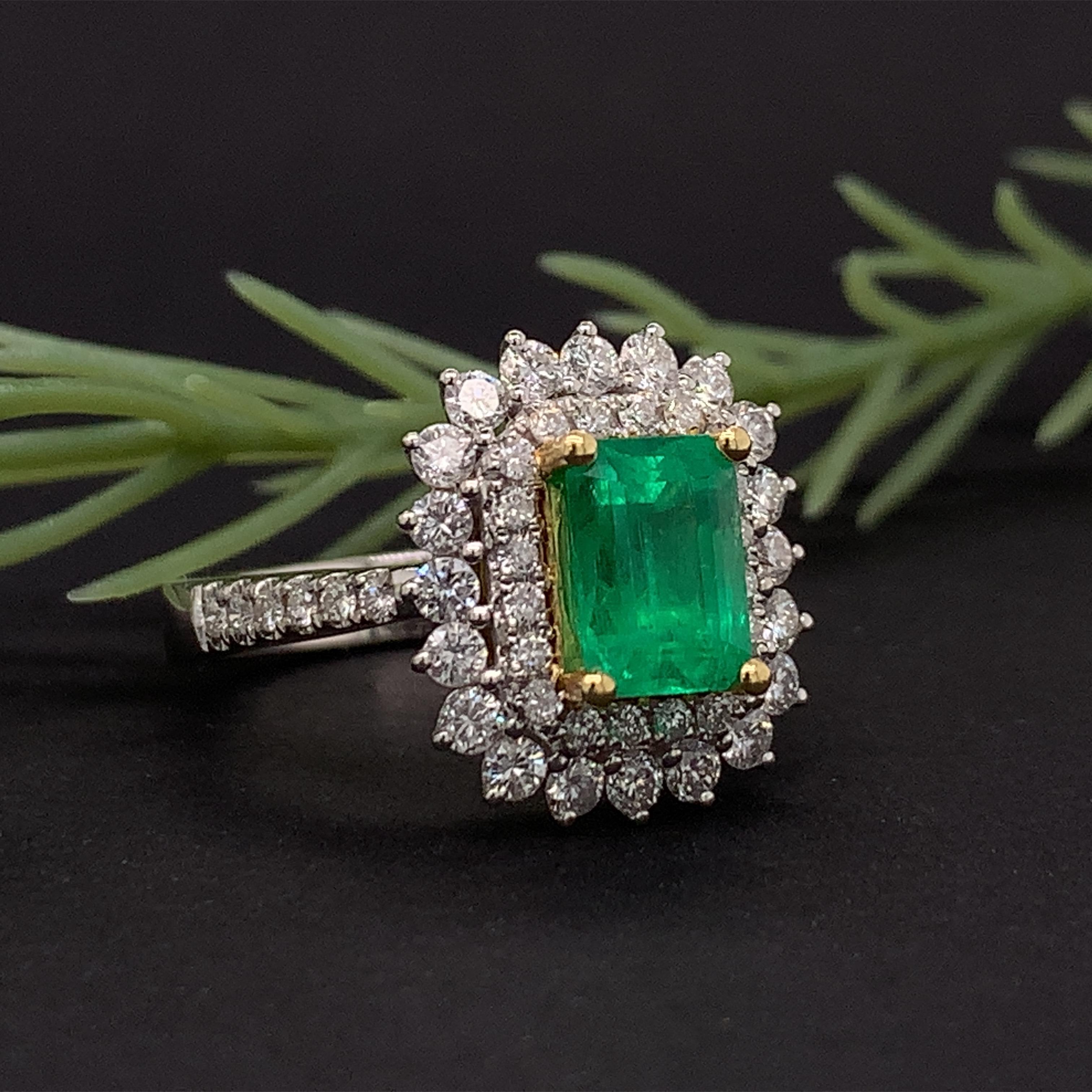 Women's or Men's 1.35 Carat Emerald Diamond Ring