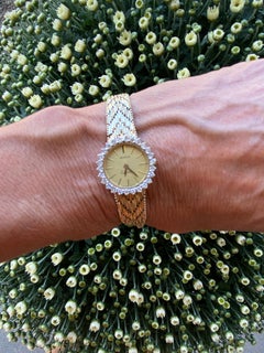 1.35 Carat Geneva Quartz Diamond Ladies Watch 14 Karat Yellow Gold