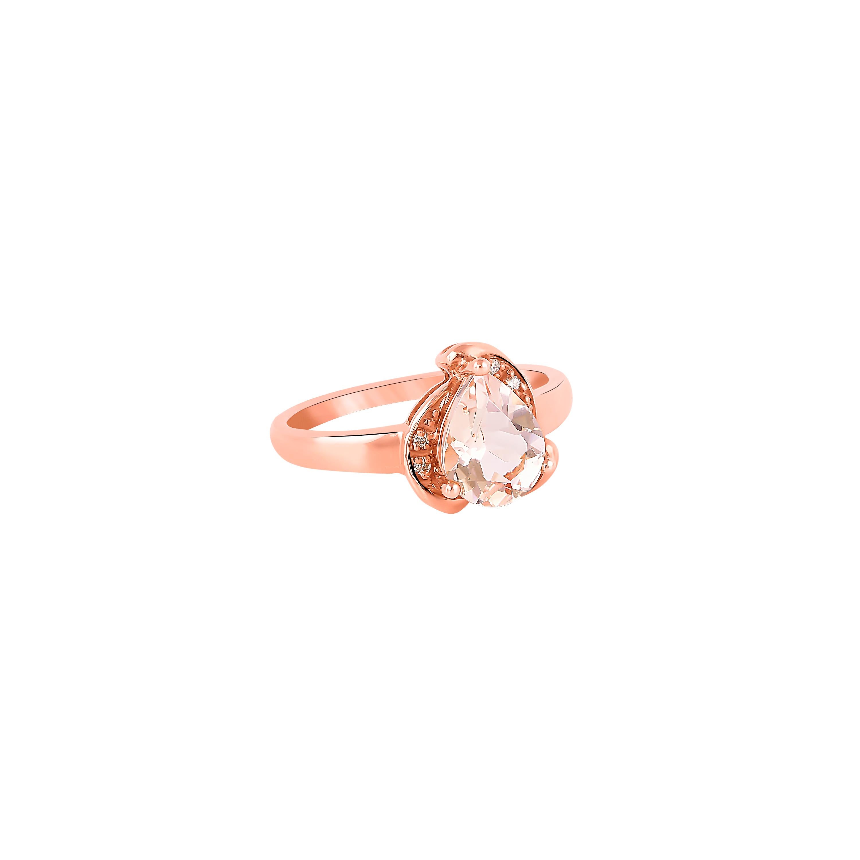 This collection features an array of magnificent morganites! Accented with Diamond these rings are made in rose gold and present a classic yet elegant look. 

Classic morganite ring in 18K Rose gold with Diamond. 

Morganite: 1.35 carat, 9X7mm size,