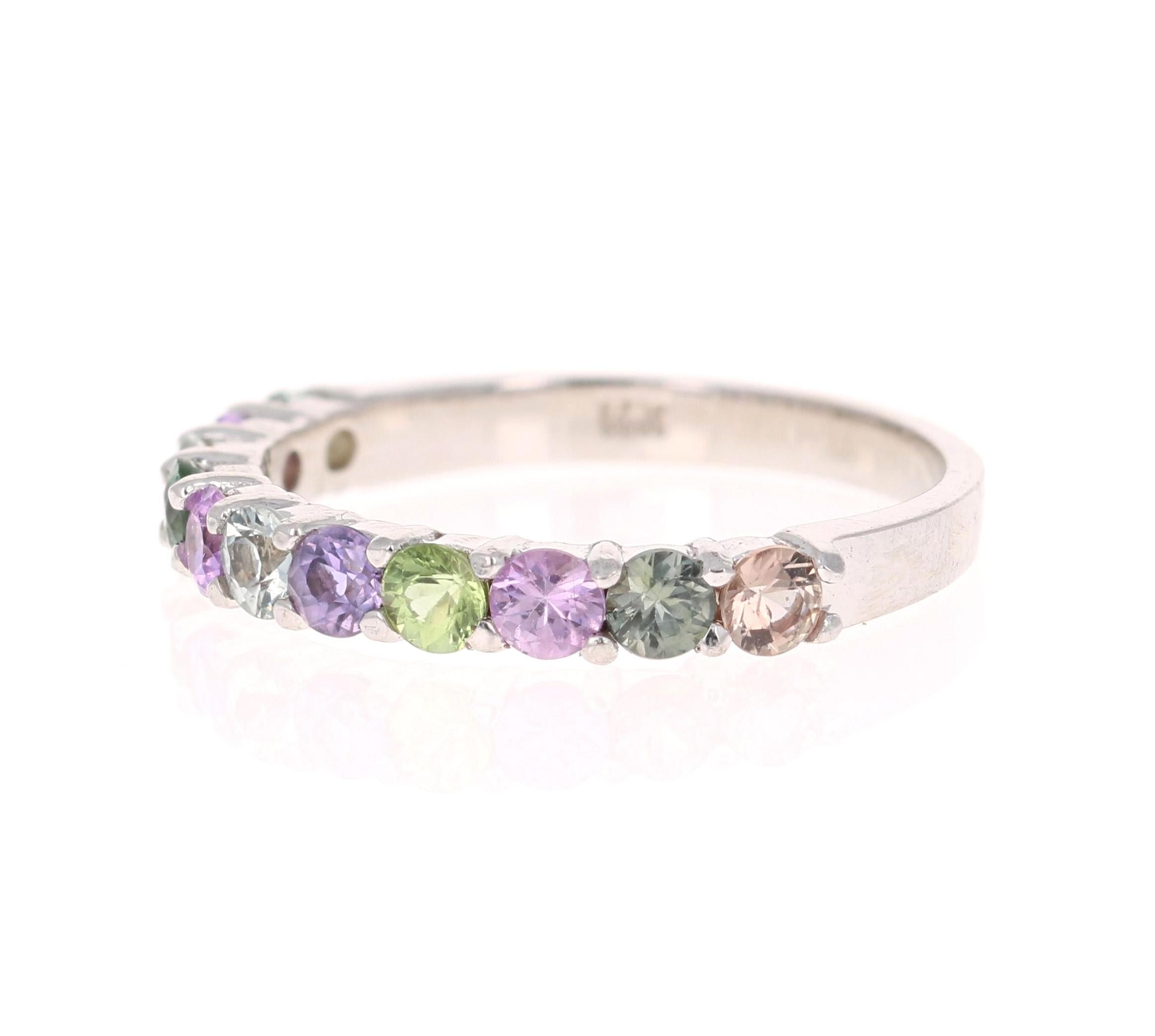 Modern 1.35 Carat Multicolored Sapphire 14 Karat White Gold Stackable Band