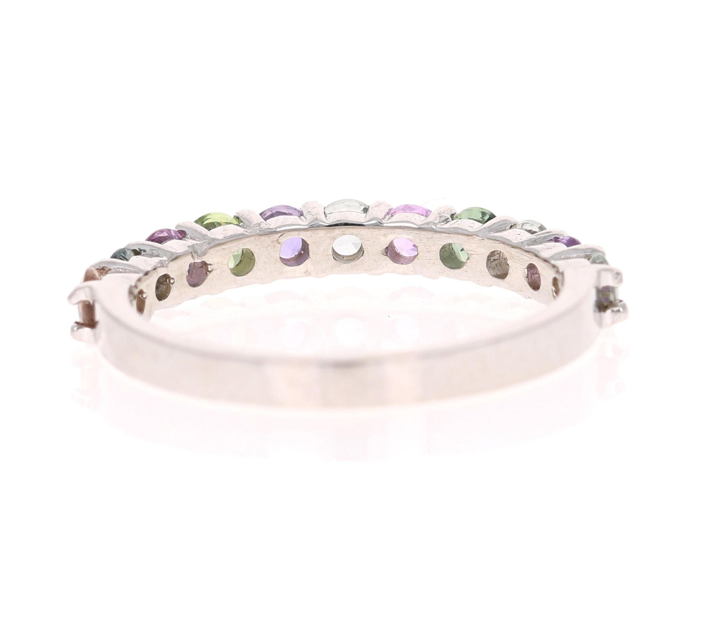 Round Cut 1.35 Carat Multicolored Sapphire 14 Karat White Gold Stackable Band
