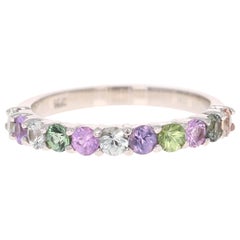1.35 Carat Multicolored Sapphire 14 Karat White Gold Stackable Band