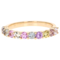 1.35 Carat Multicolored Sapphire 14 Karat Yellow Gold Stackable Band