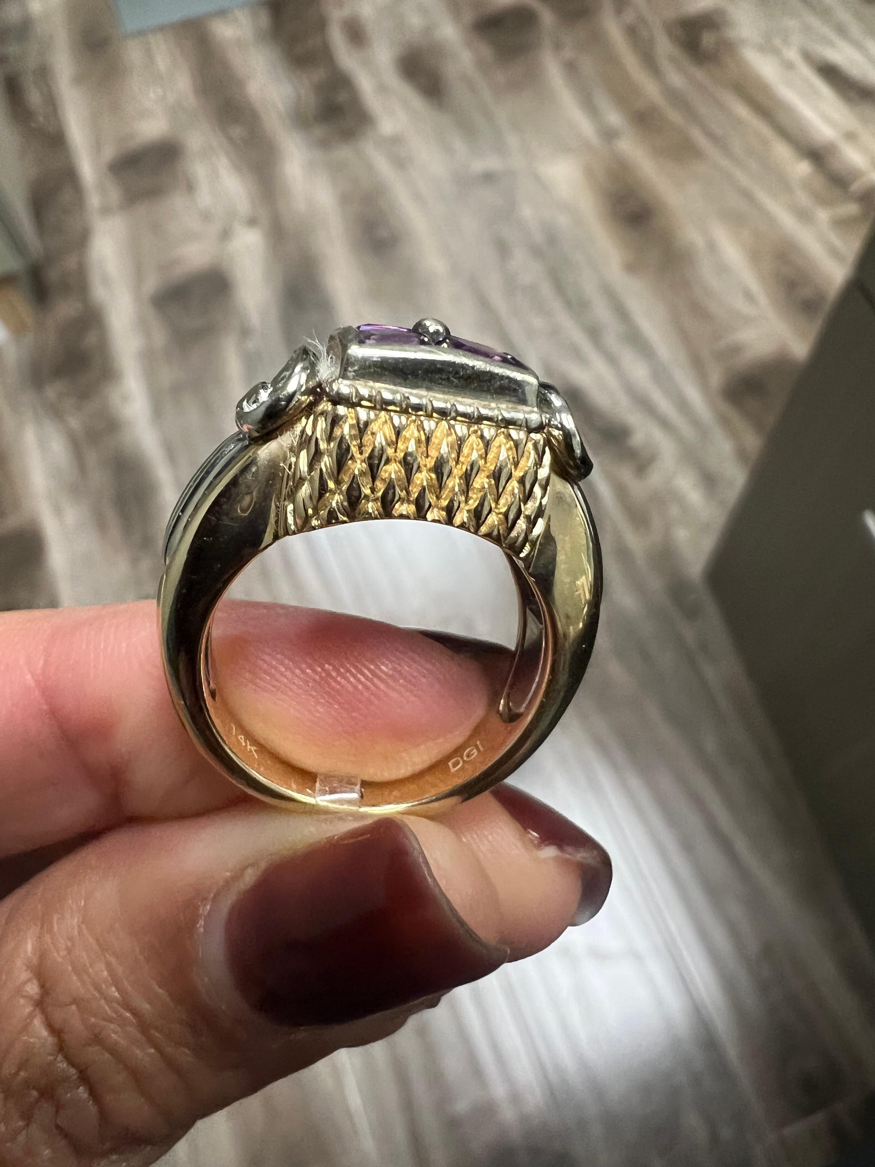 Bague en or jaune blanc 14 carats avec améthyste naturelle de 1,35 carat en vente 2