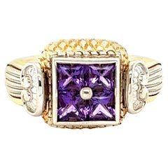 1.35 Carat Natural Amethyst 14 Karat Yellow White Gold Ring