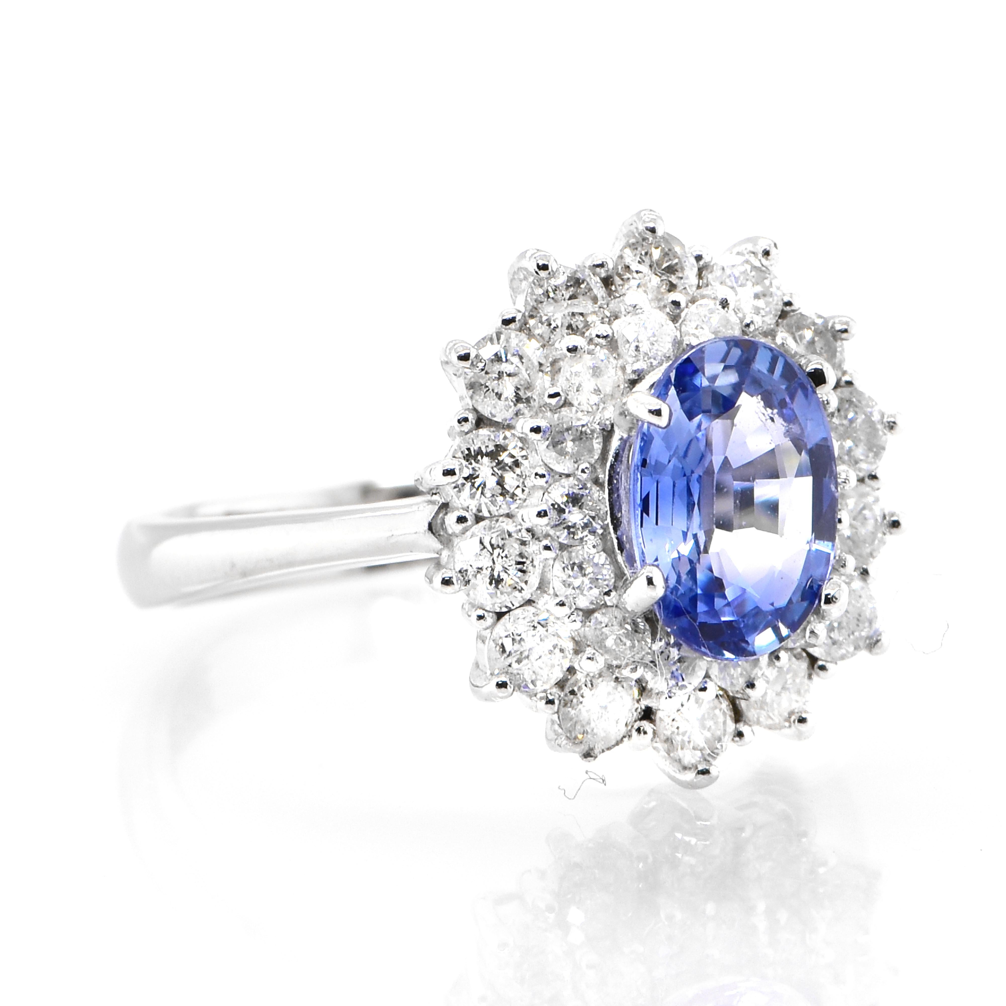 Modern 1.35 Carat Natural 'Cornflower Blue' Sapphire and Diamond Made in Platinum For Sale