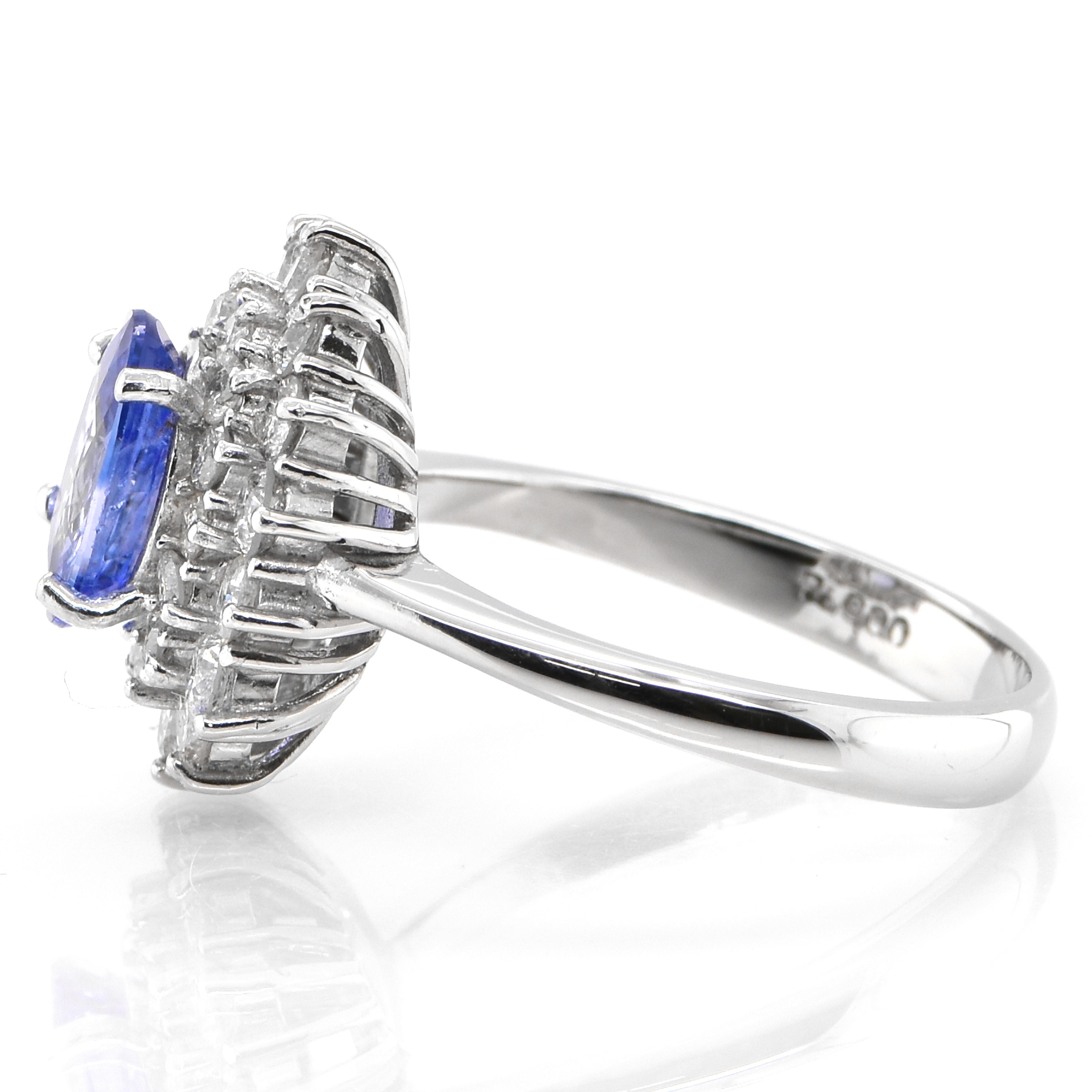 Oval Cut 1.35 Carat Natural 'Cornflower Blue' Sapphire and Diamond Made in Platinum For Sale
