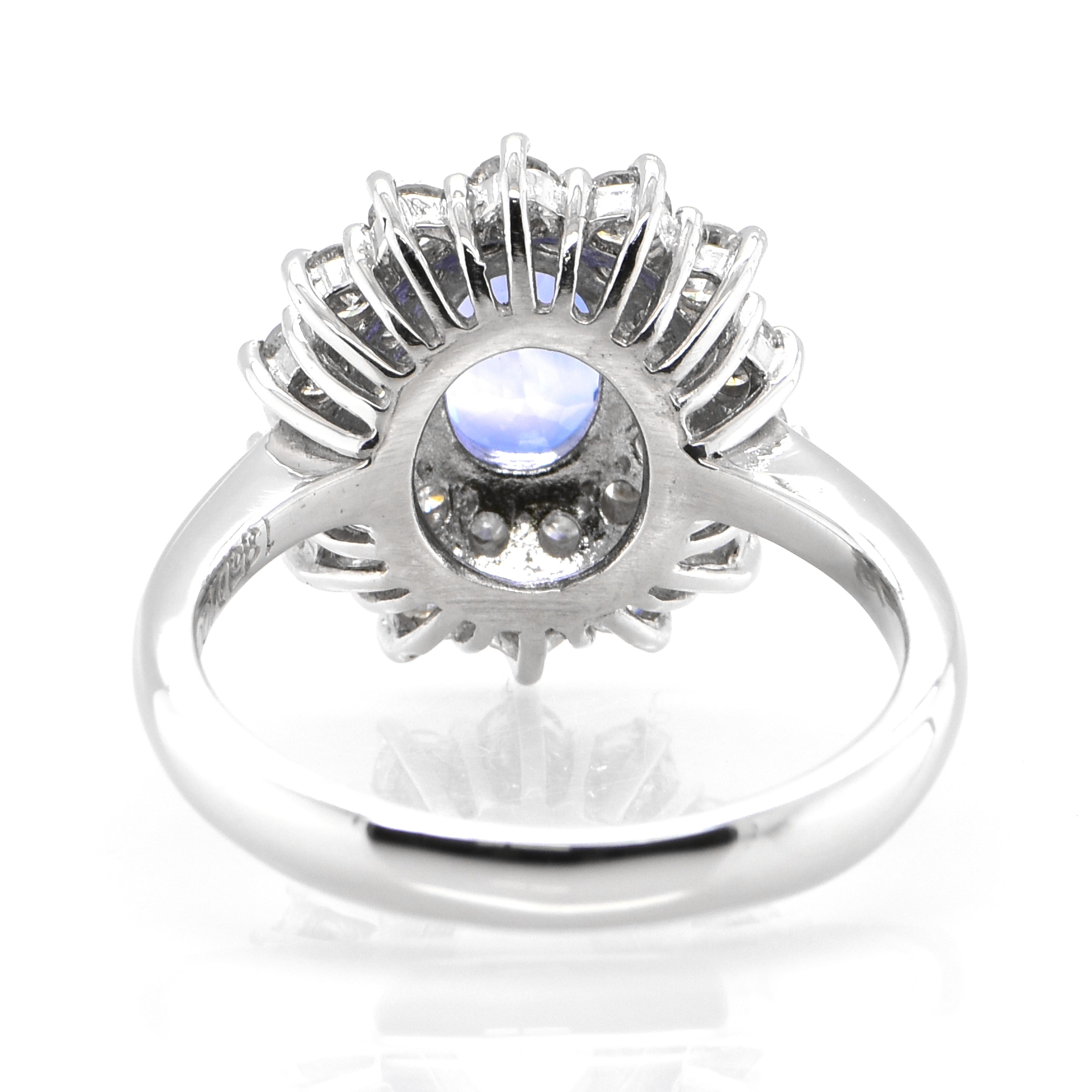 Women's 1.35 Carat Natural 'Cornflower Blue' Sapphire and Diamond Made in Platinum For Sale