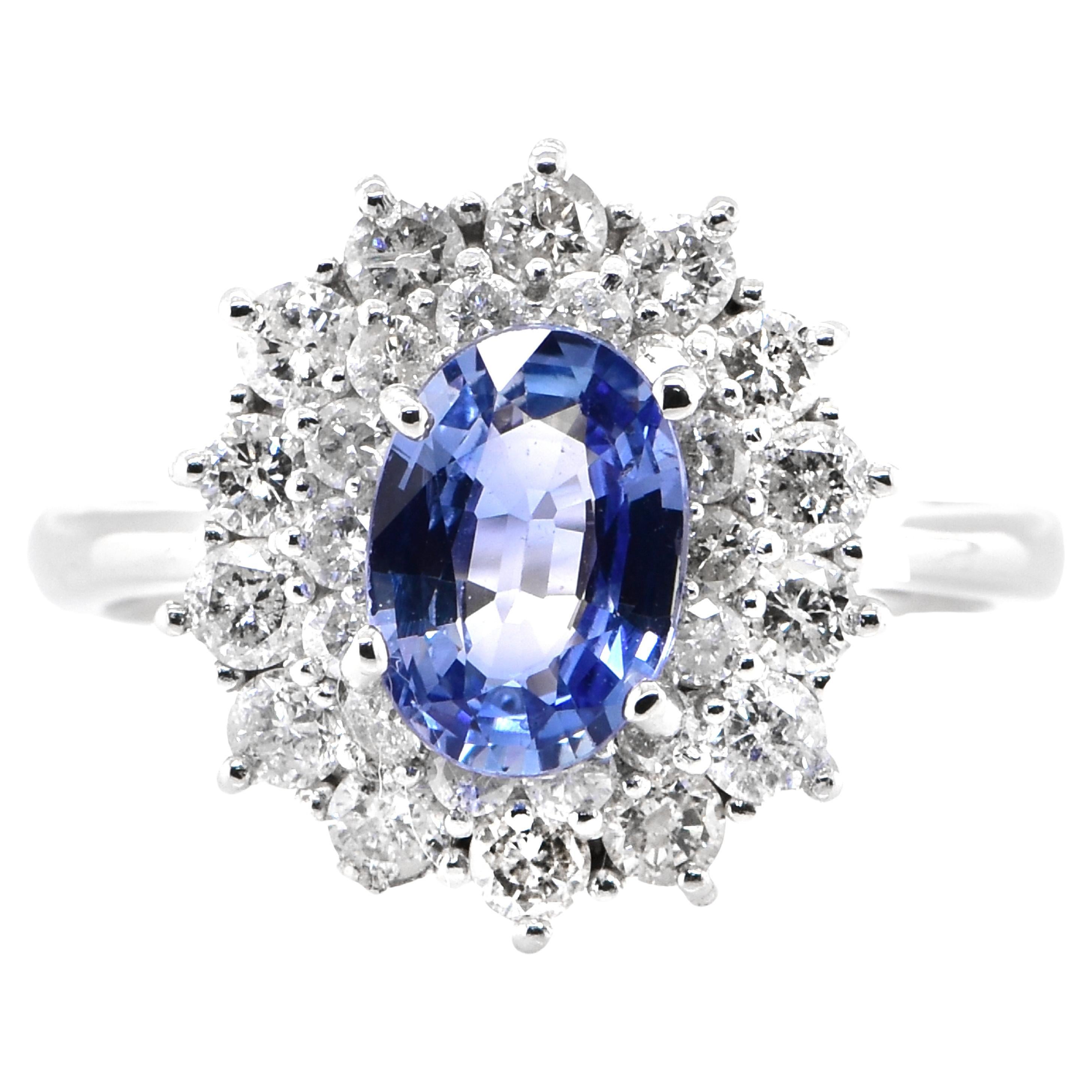 1.35 Carat Natural 'Cornflower Blue' Sapphire and Diamond Made in Platinum For Sale