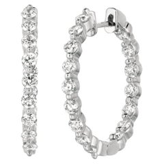 1.35 Carat Natural Diamond Hoop Earrings G SI in 14K White Gold