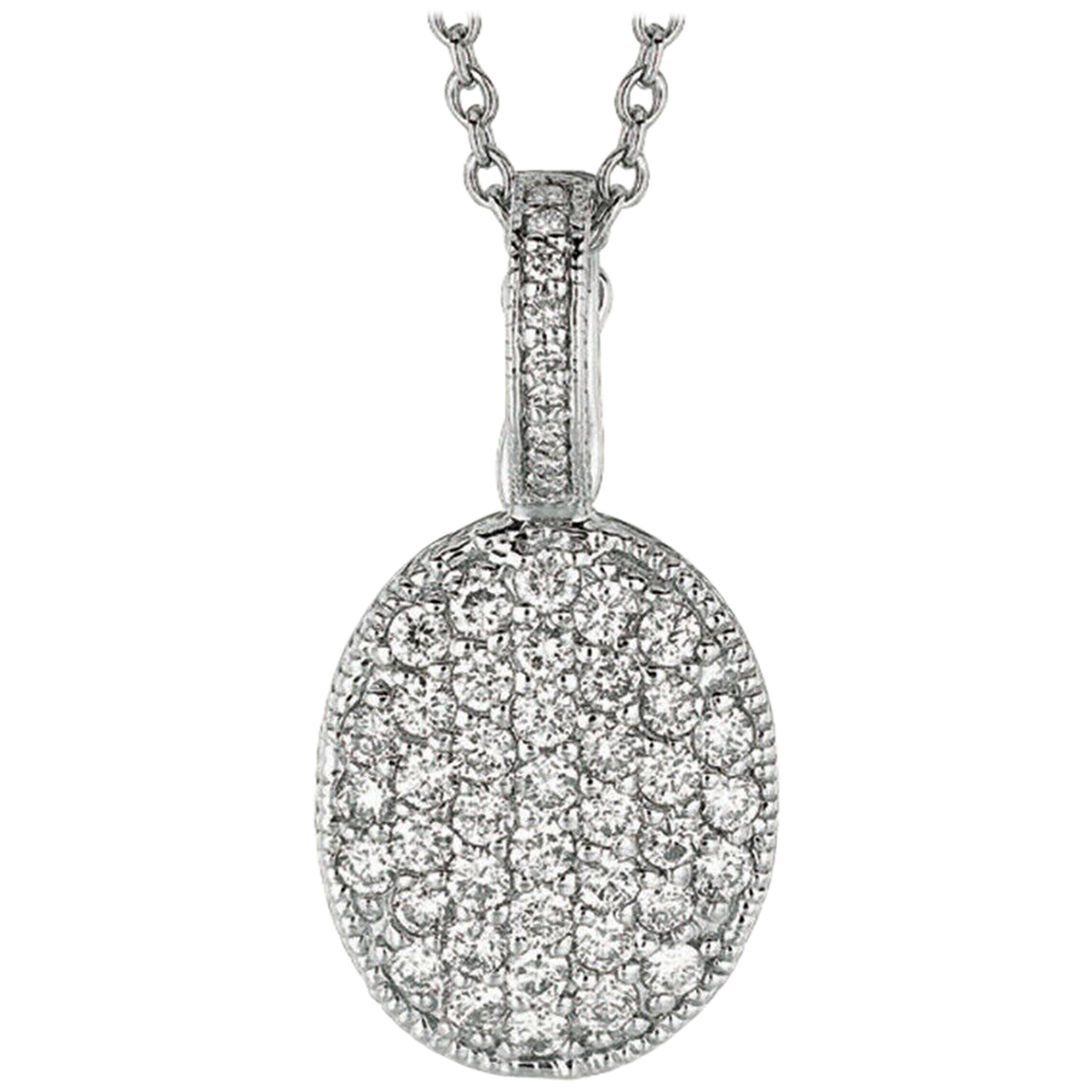 1.35 Carat Natural Diamond Oval Necklace 14 Karat White Gold For Sale