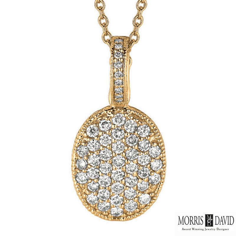 Round Cut 1.35 Carat Natural Diamond Oval Necklace 14 Karat White Gold For Sale