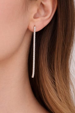 Designer 1.35ct Natural Diamond Tennis Drop Earrings, 14K White Gold