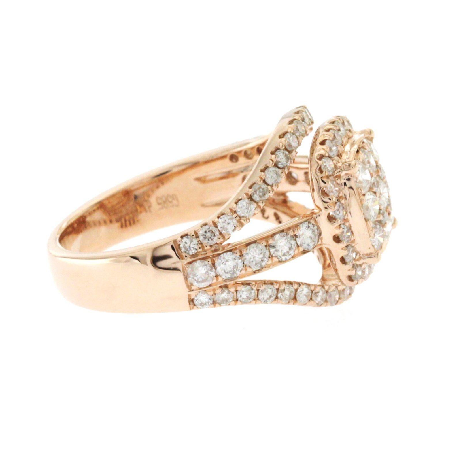 Women's 1.35 Carat Natural Diamonds G SI1 in 14 Karat Rose Gold Engagement Ring