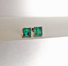 1.35 Carat Natural AAA+ Colombian Emerald Stud Earrings 18 Karat White Gold