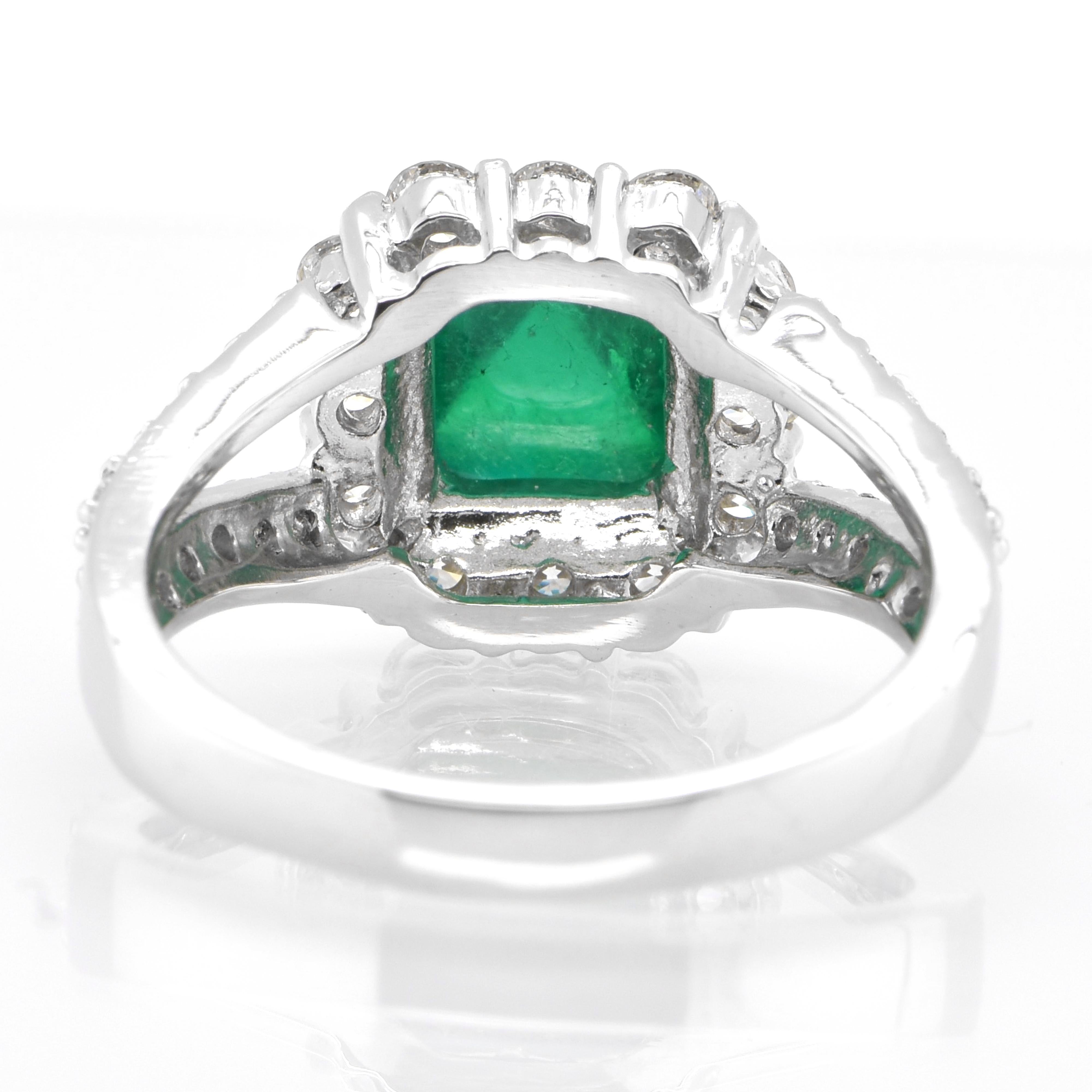 1.35 Carat Natural Emerald Sugarloaf Cabochon and Diamond Ring Set in Platinum For Sale 1
