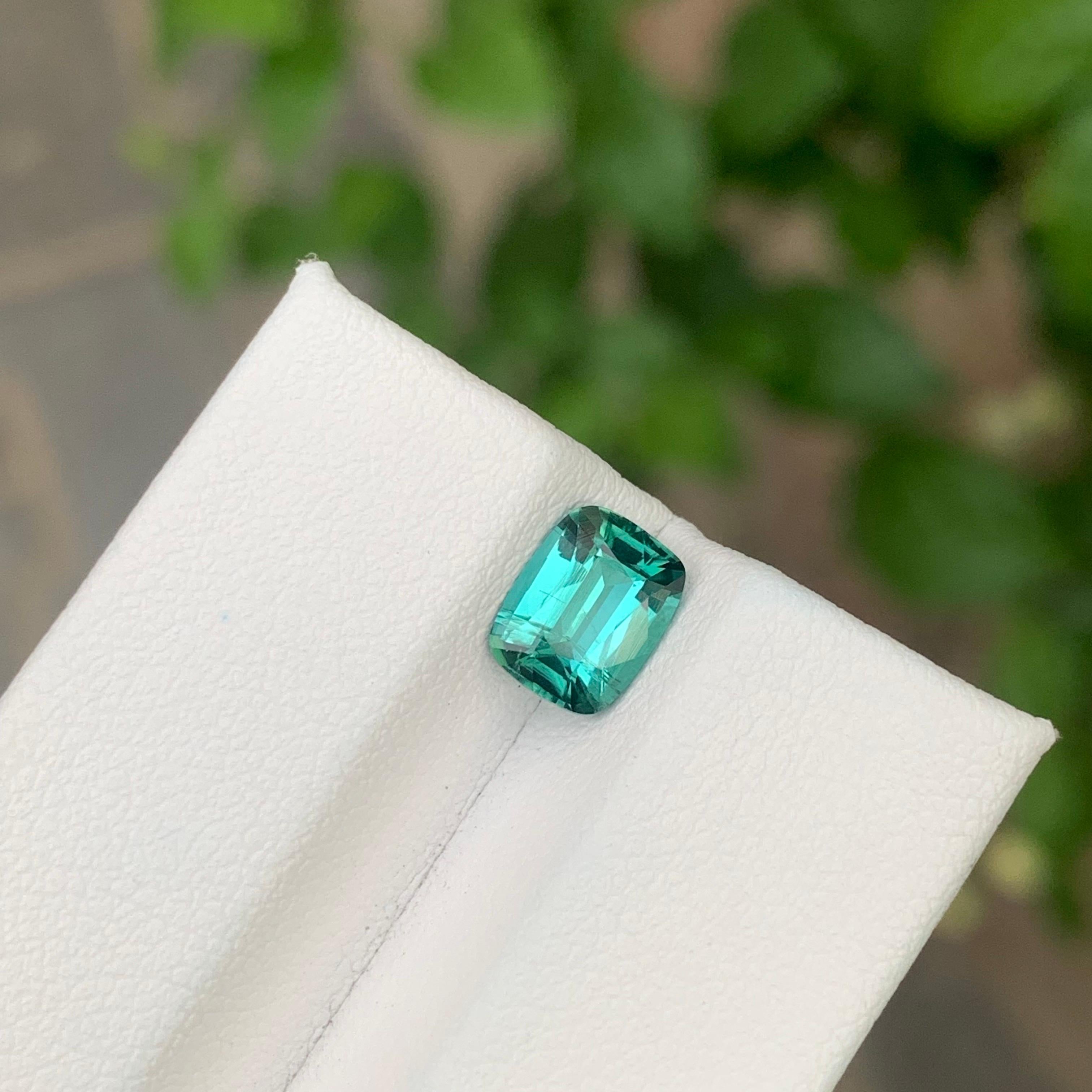 1.35 Carat Natural Loose Blue Green Tourmaline Cushion Shape Gemstone For Sale 5