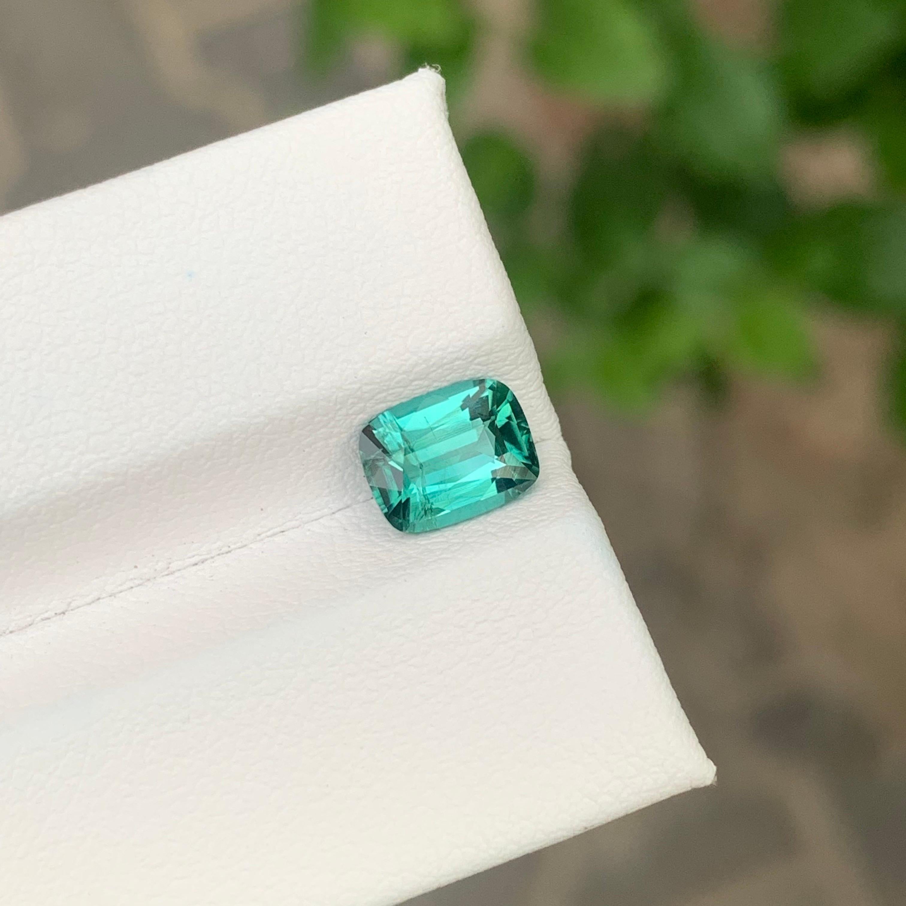 Arts and Crafts 1.35 Carat Natural Loose Blue Green Tourmaline Cushion Shape Gemstone For Sale