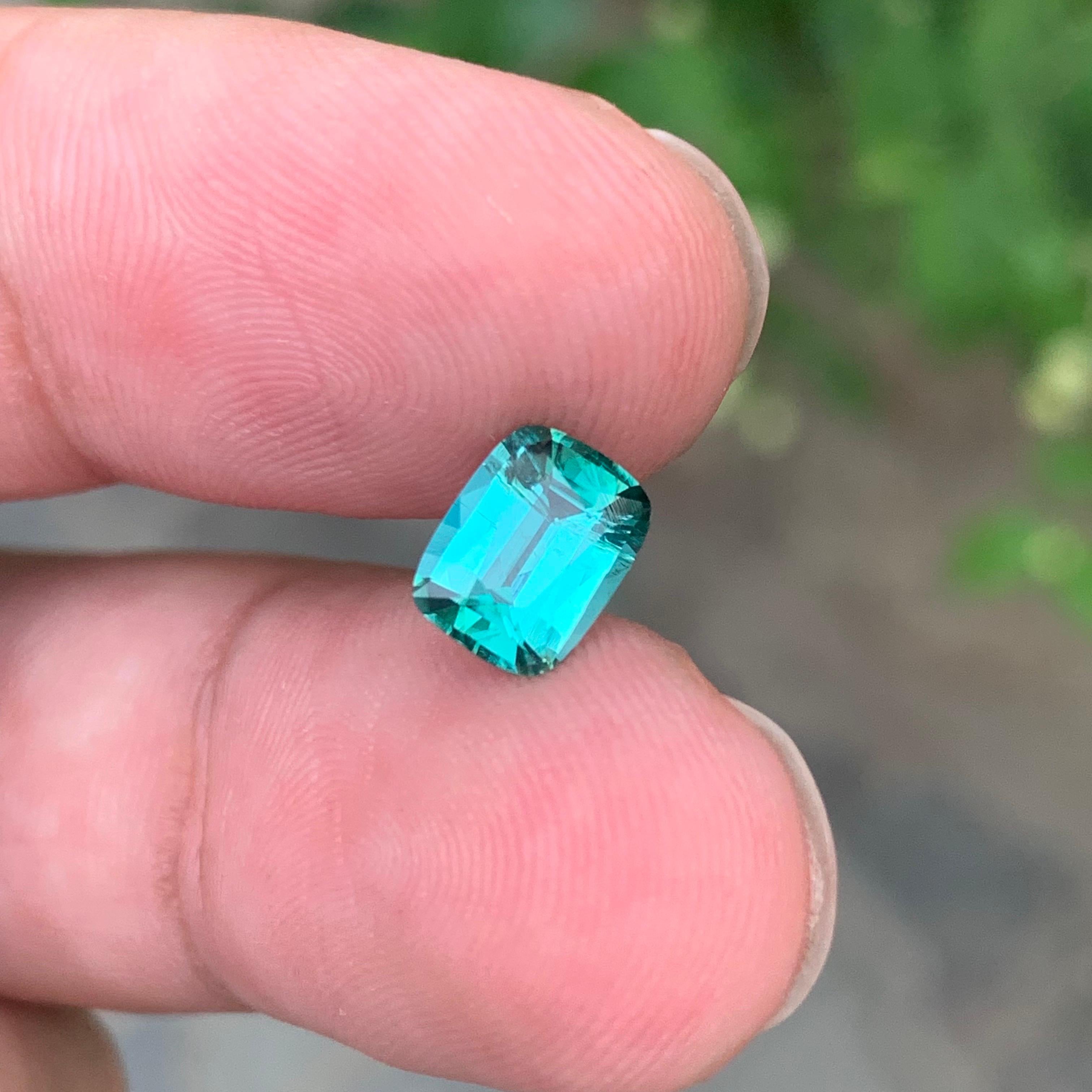 Cushion Cut 1.35 Carat Natural Loose Blue Green Tourmaline Cushion Shape Gemstone For Sale