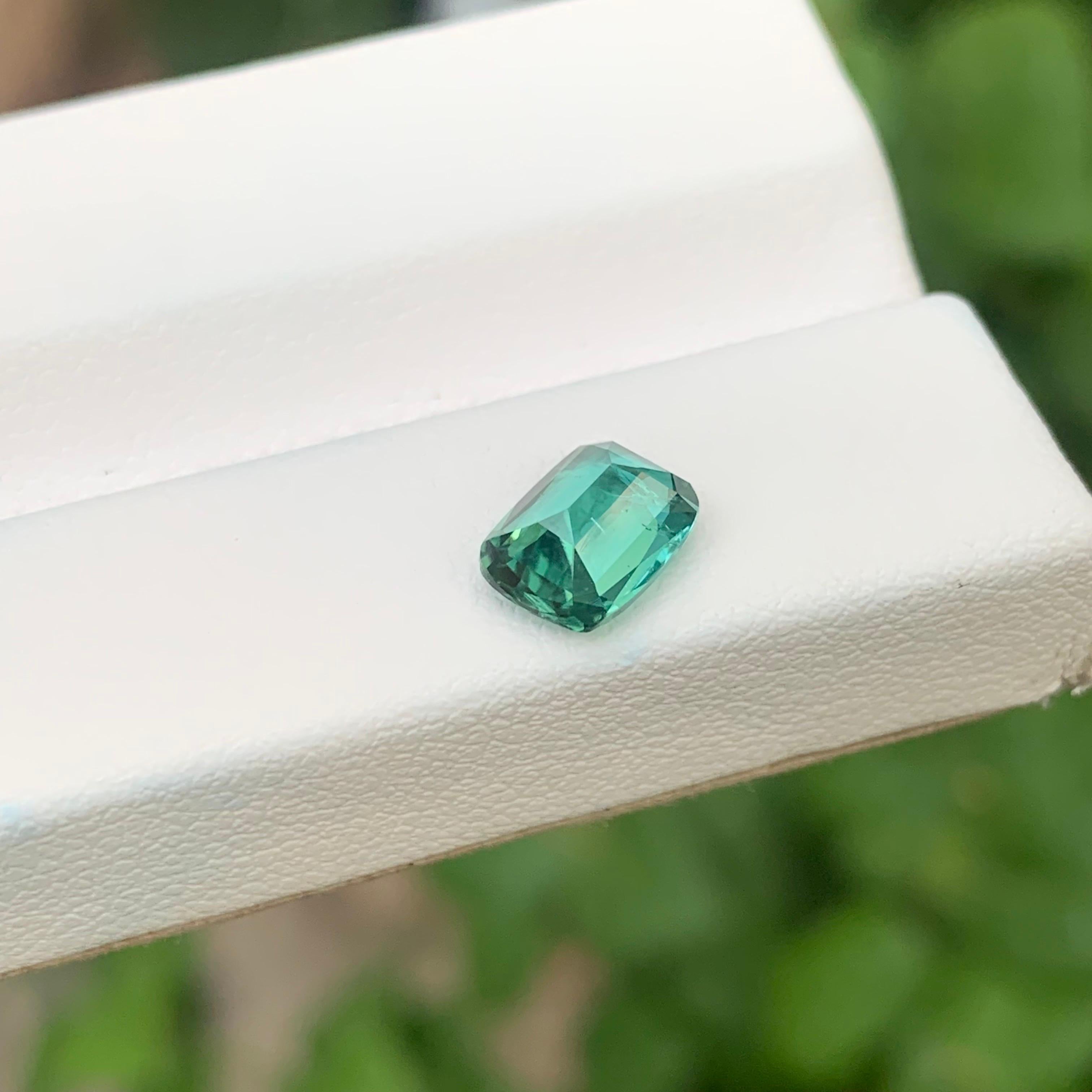 Women's or Men's 1.35 Carat Natural Loose Blue Green Tourmaline Cushion Shape Gemstone For Sale