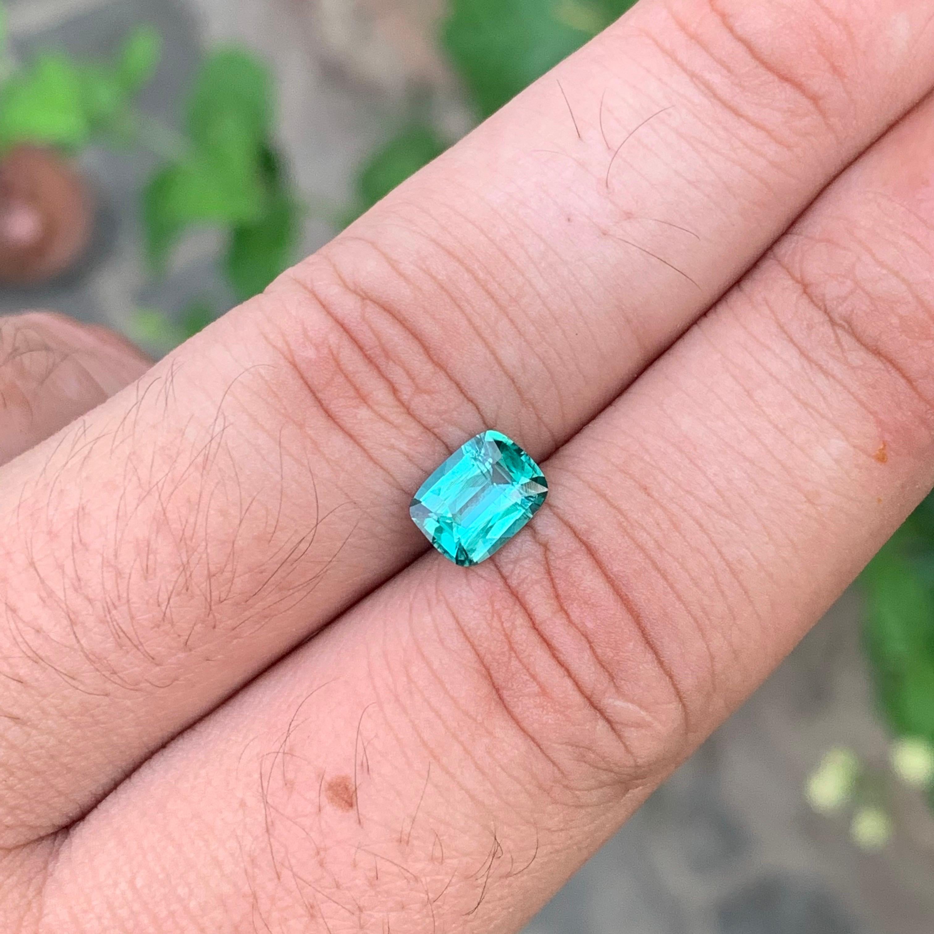 1.35 Carat Natural Loose Blue Green Tourmaline Cushion Shape Gemstone For Sale 2