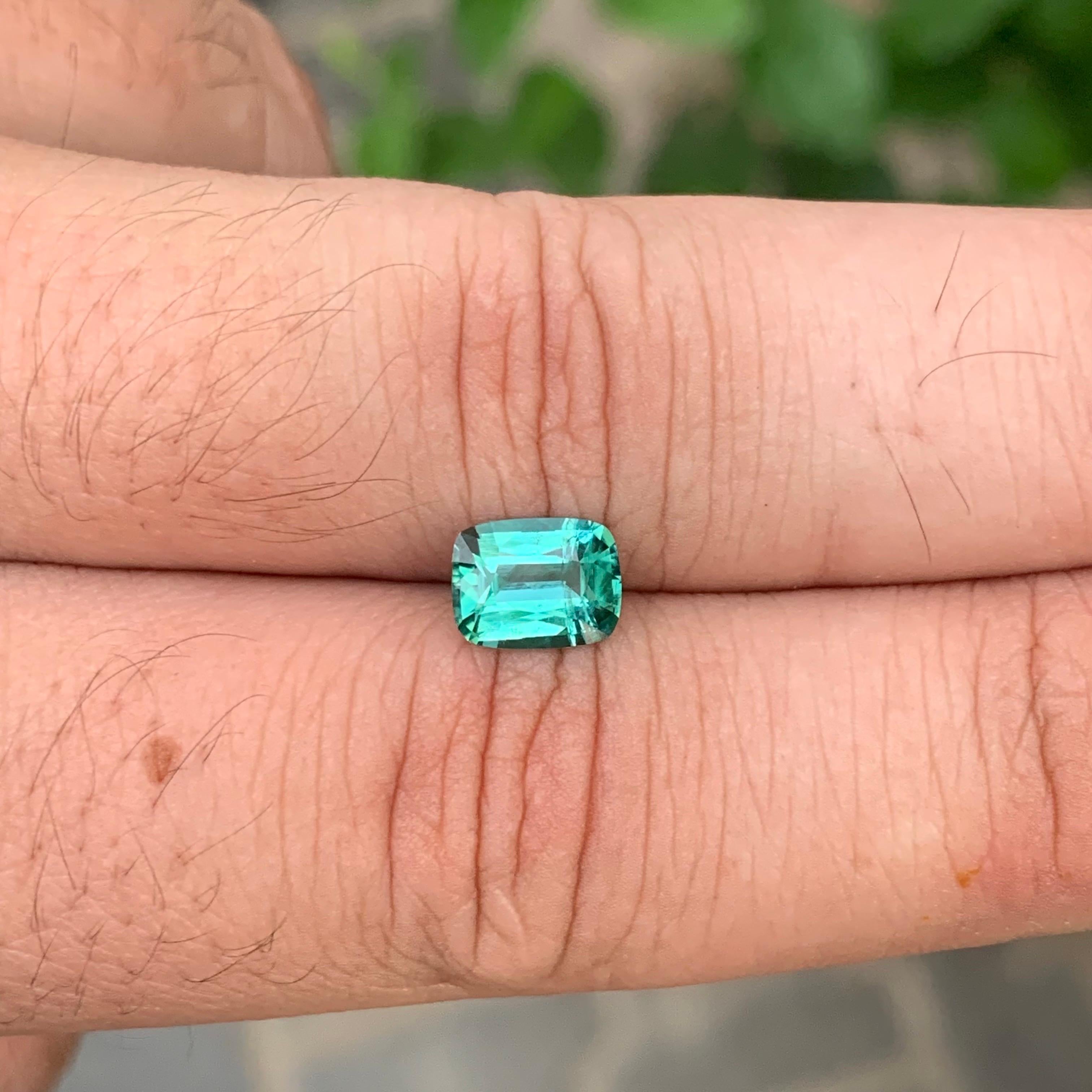 1.35 Carat Natural Loose Blue Green Tourmaline Cushion Shape Gemstone For Sale 3
