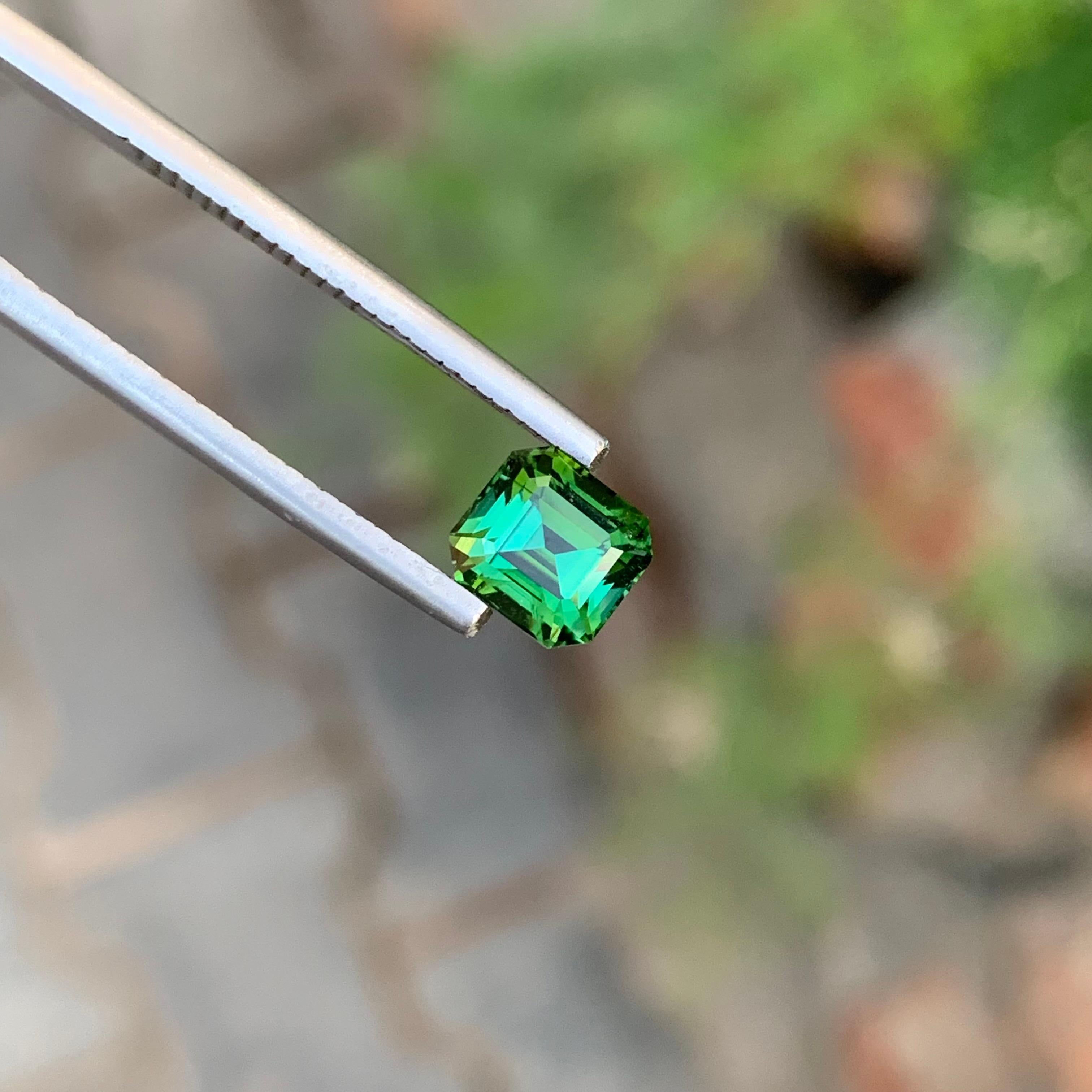 Cushion Cut 1.35 Carat Natural Loose Deep Green Tourmaline Octagon Shape Gem For Jewellery For Sale