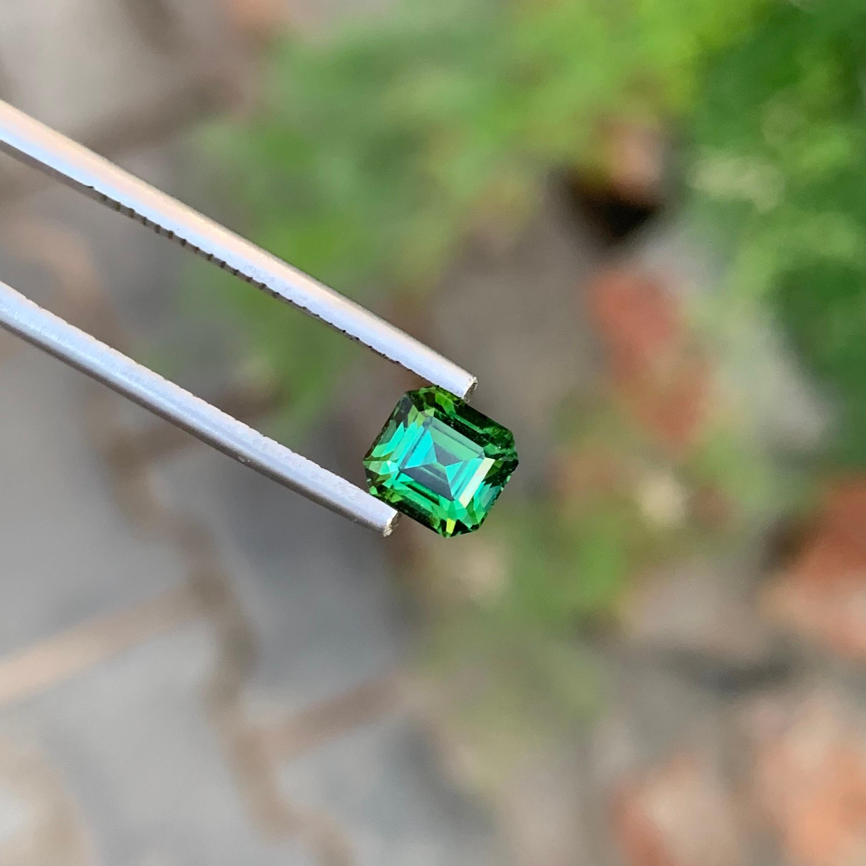 Women's or Men's 1.35 Carat Natural Loose Deep Green Tourmaline Octagon Shape Gem For Jewellery For Sale