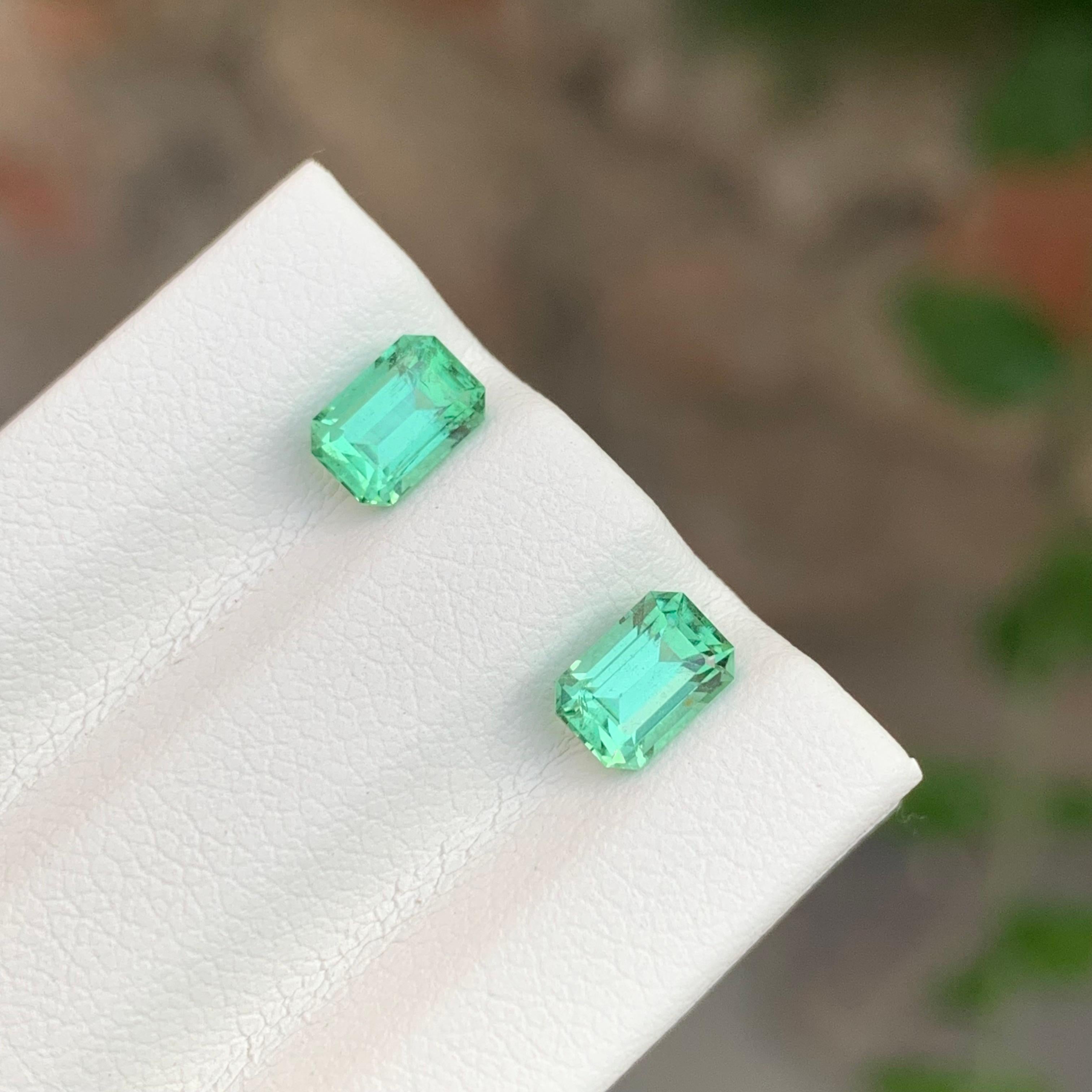 1.35 Carat Natural Loose Mint Green Tourmaline Pair Emerald Shape Gemstone (pierre précieuse en forme d'émeraude) en vente 4