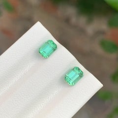 1.35 Carat Natural Loose Mint Green Tourmaline Pair Emerald Shape Gemstone