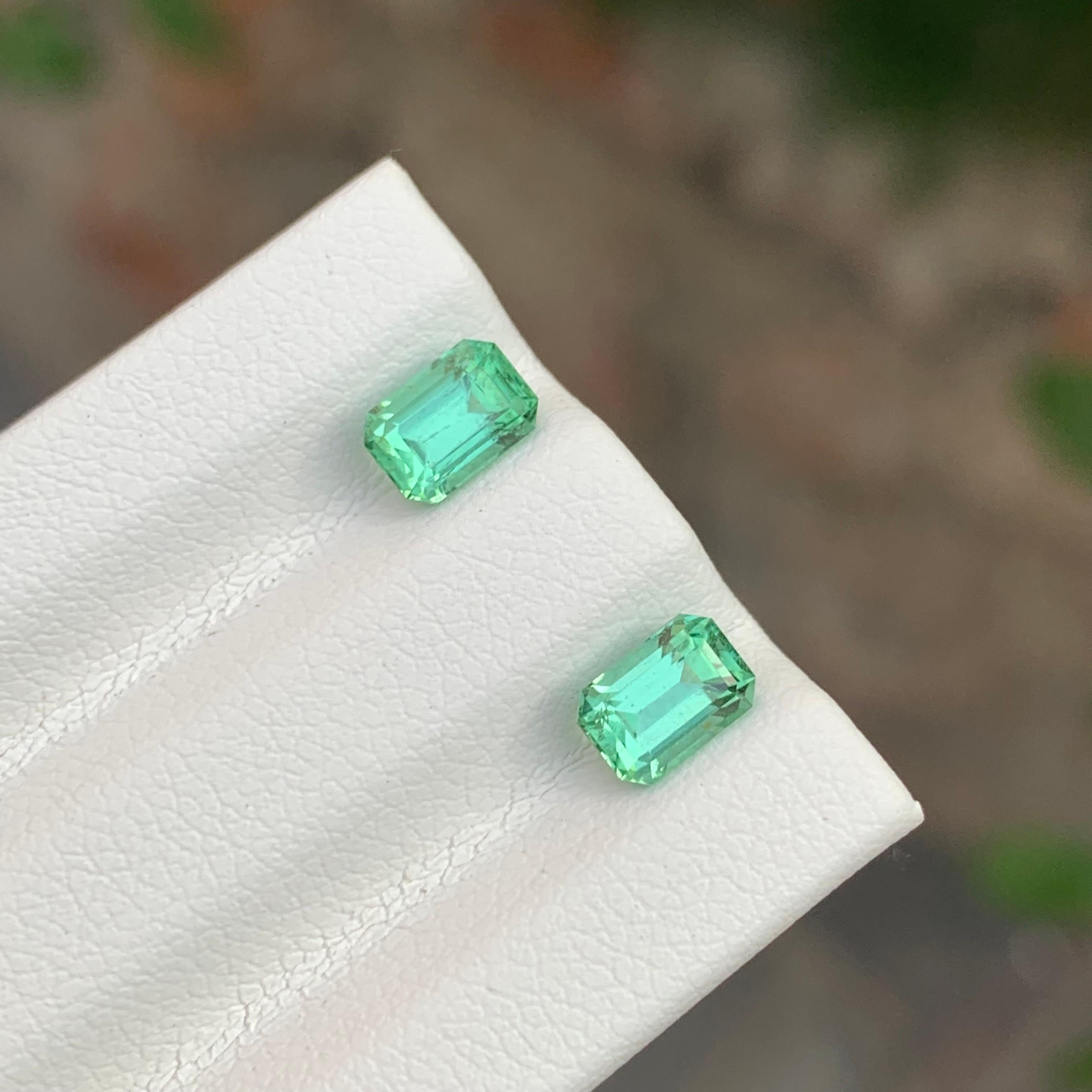 Arts and Crafts 1.35 Carat Natural Loose Mint Green Tourmaline Pair Emerald Shape Gemstone (pierre précieuse en forme d'émeraude) en vente