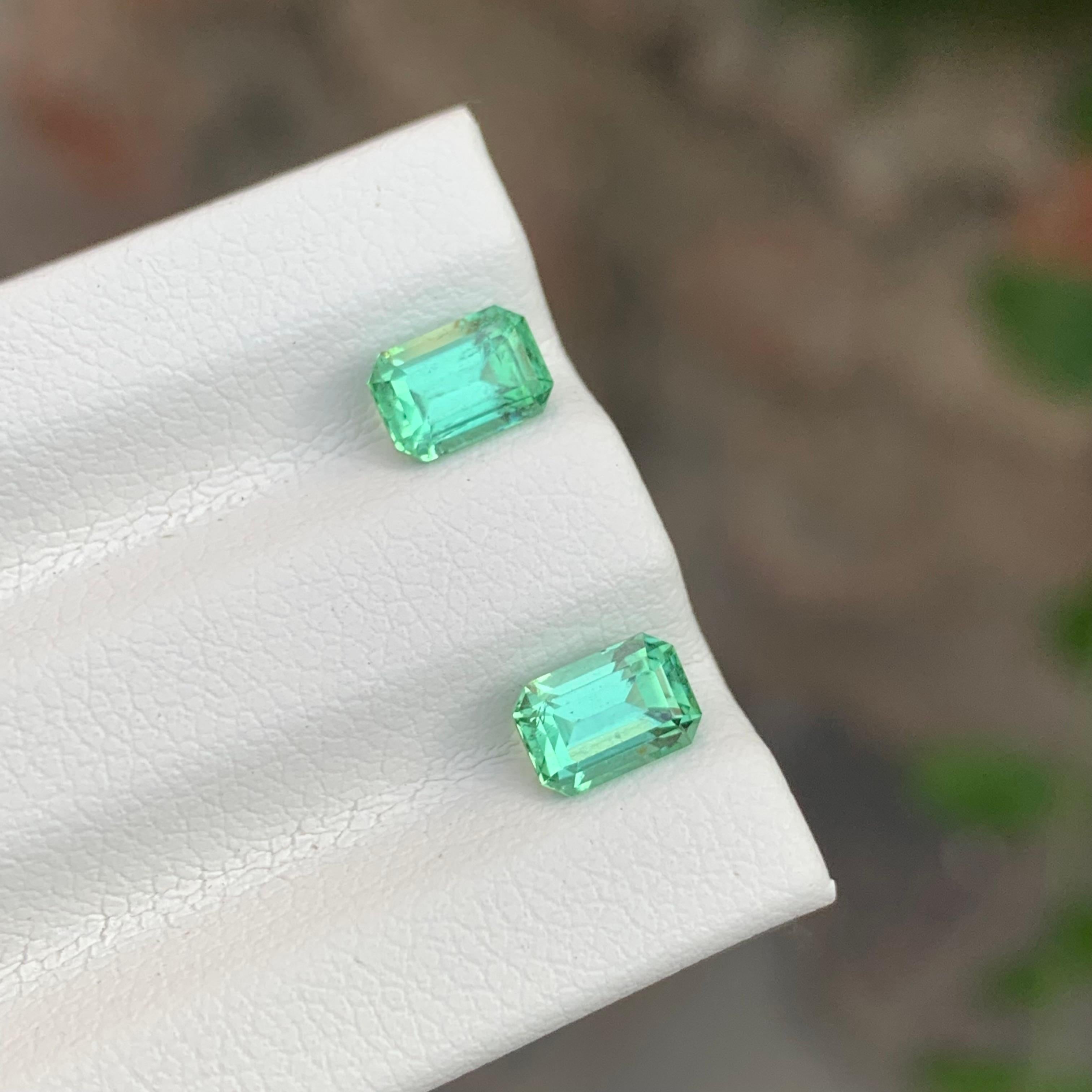 1.35 Carat Natural Loose Mint Green Tourmaline Pair Emerald Shape Gemstone (pierre précieuse en forme d'émeraude) Neuf - En vente à Peshawar, PK