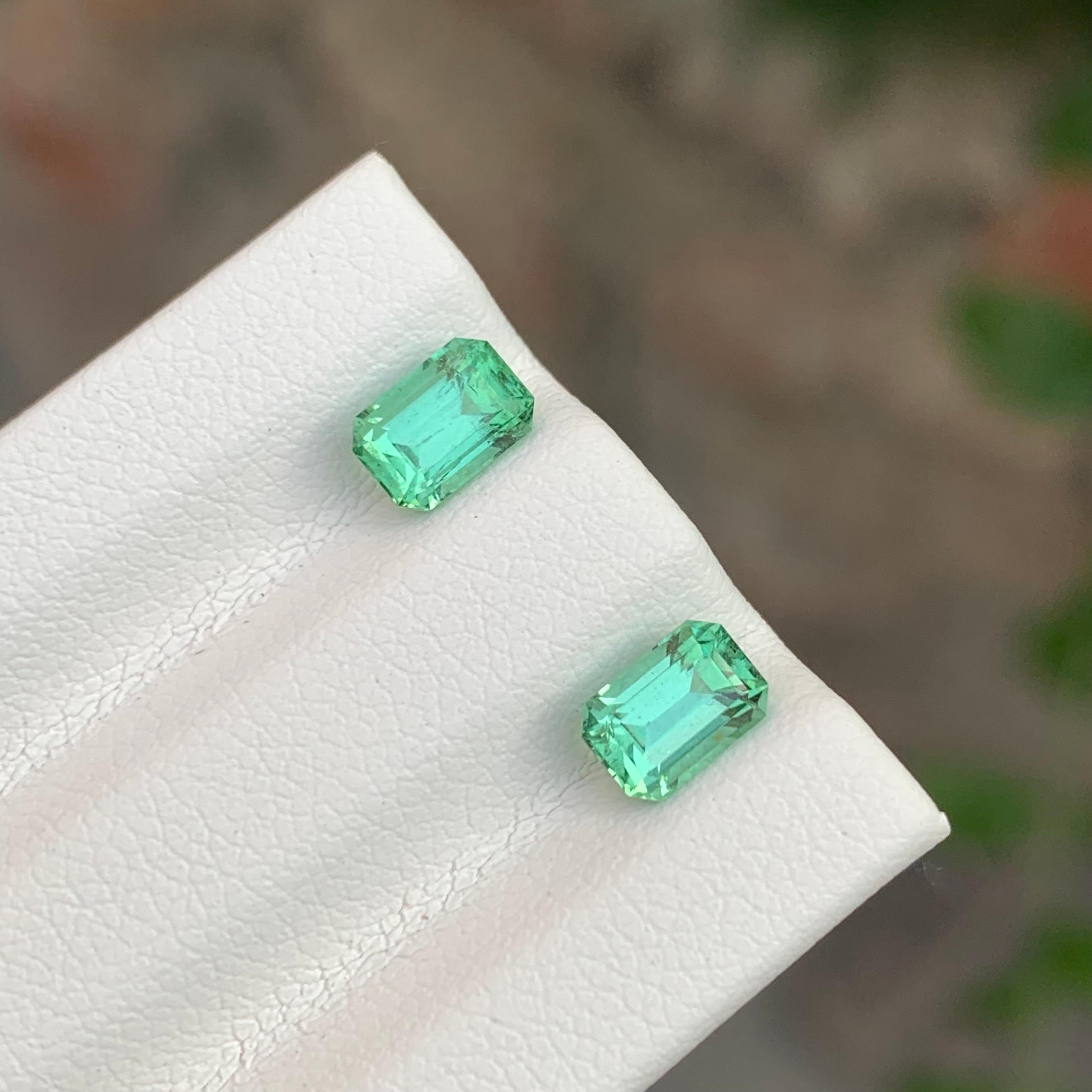 1.35 Carat Natural Loose Mint Green Tourmaline Pair Emerald Shape Gemstone (pierre précieuse en forme d'émeraude) en vente 1