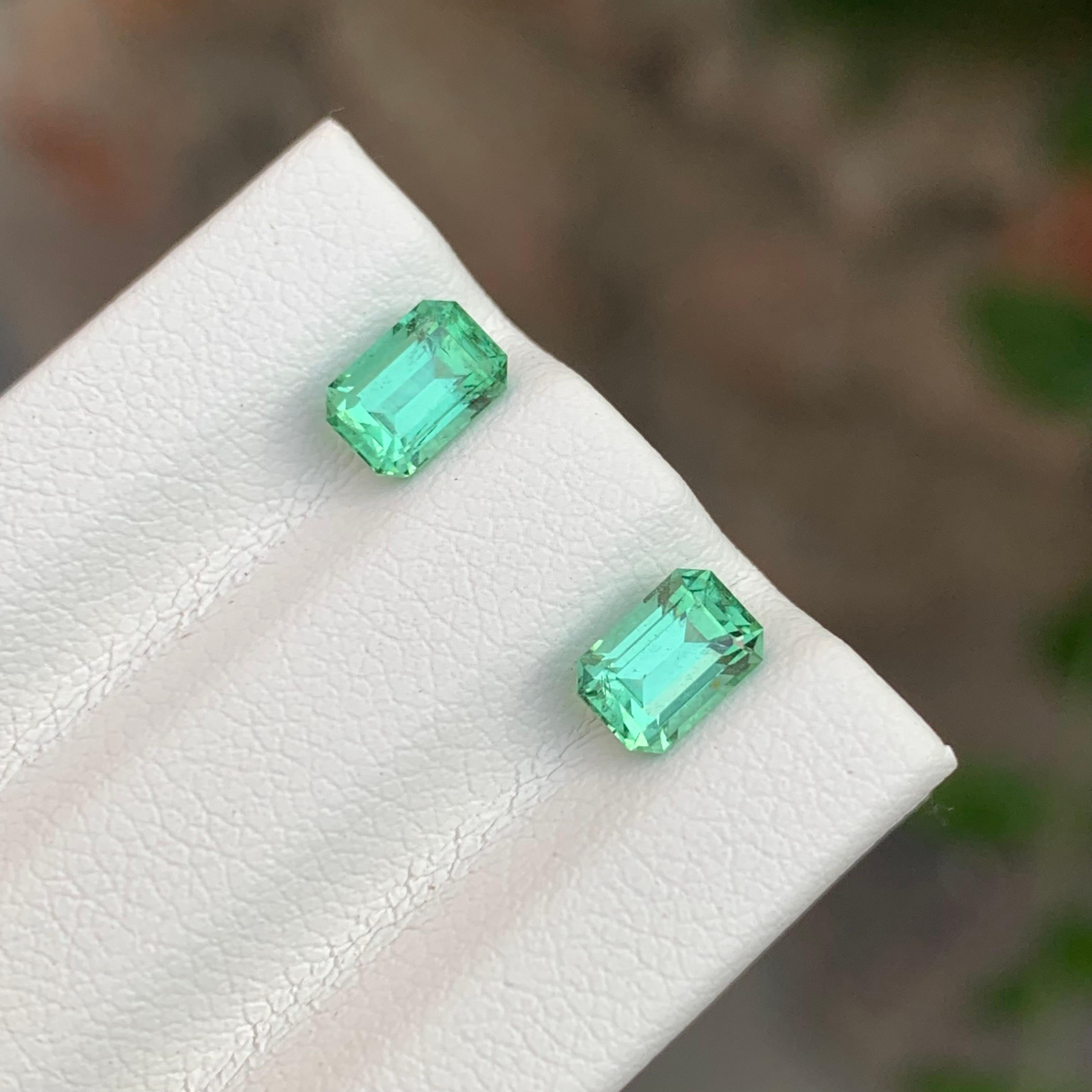 1.35 Carat Natural Loose Mint Green Tourmaline Pair Emerald Shape Gemstone (pierre précieuse en forme d'émeraude) en vente 3
