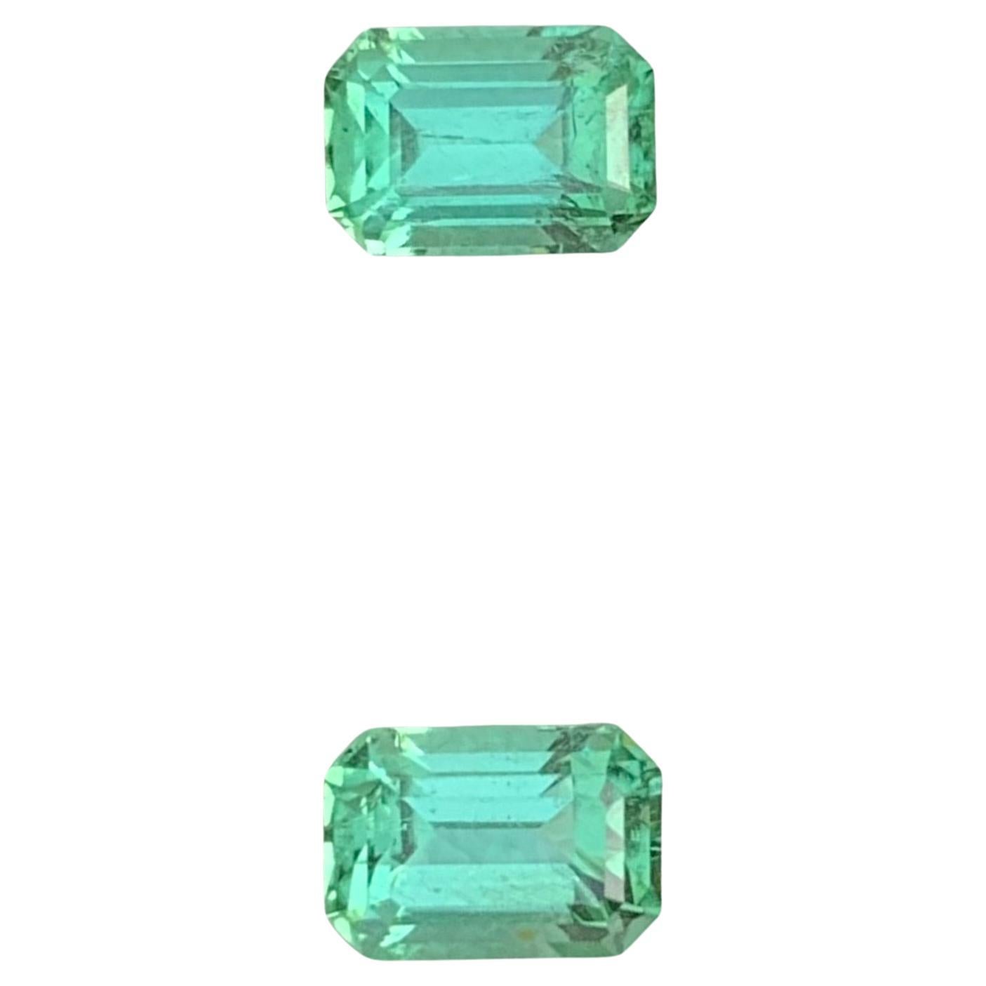 1.35 Carat Natural Loose Mint Green Tourmaline Pair Emerald Shape Gemstone