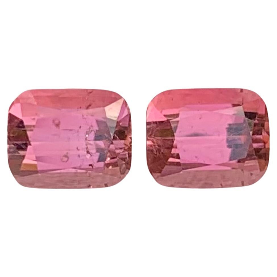 1,35 carati di tormalina rosa naturale sciolta, coppia di gemme a forma di cuscino per orecchini